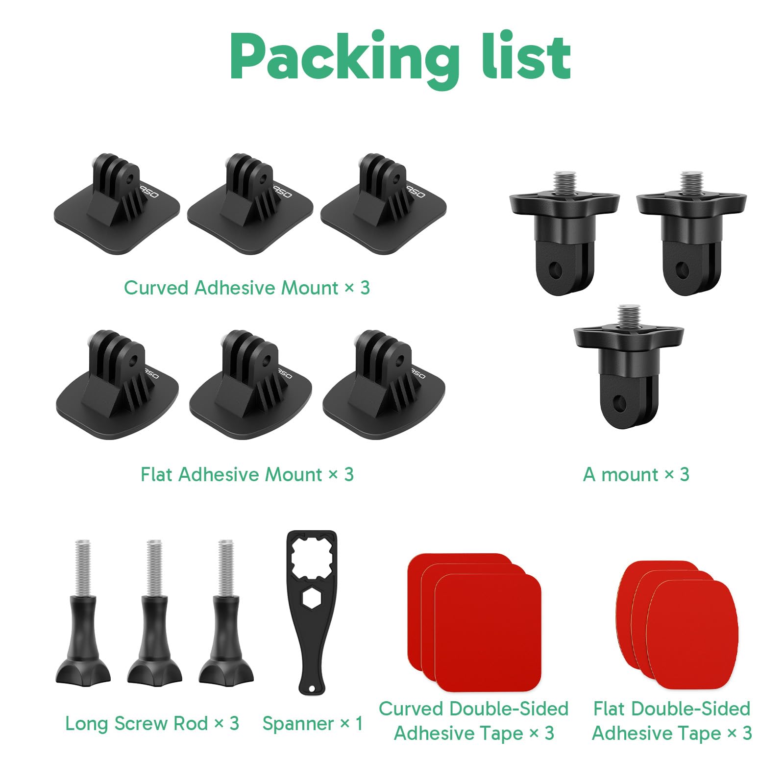 AKASO Kit de accesorios de tornillo de montaje con hebilla adhesiva para casco compatible con cámaras de acción Hero 13 12 11 10 Max 9 8 7 6 5 DJI Osmo Insta360