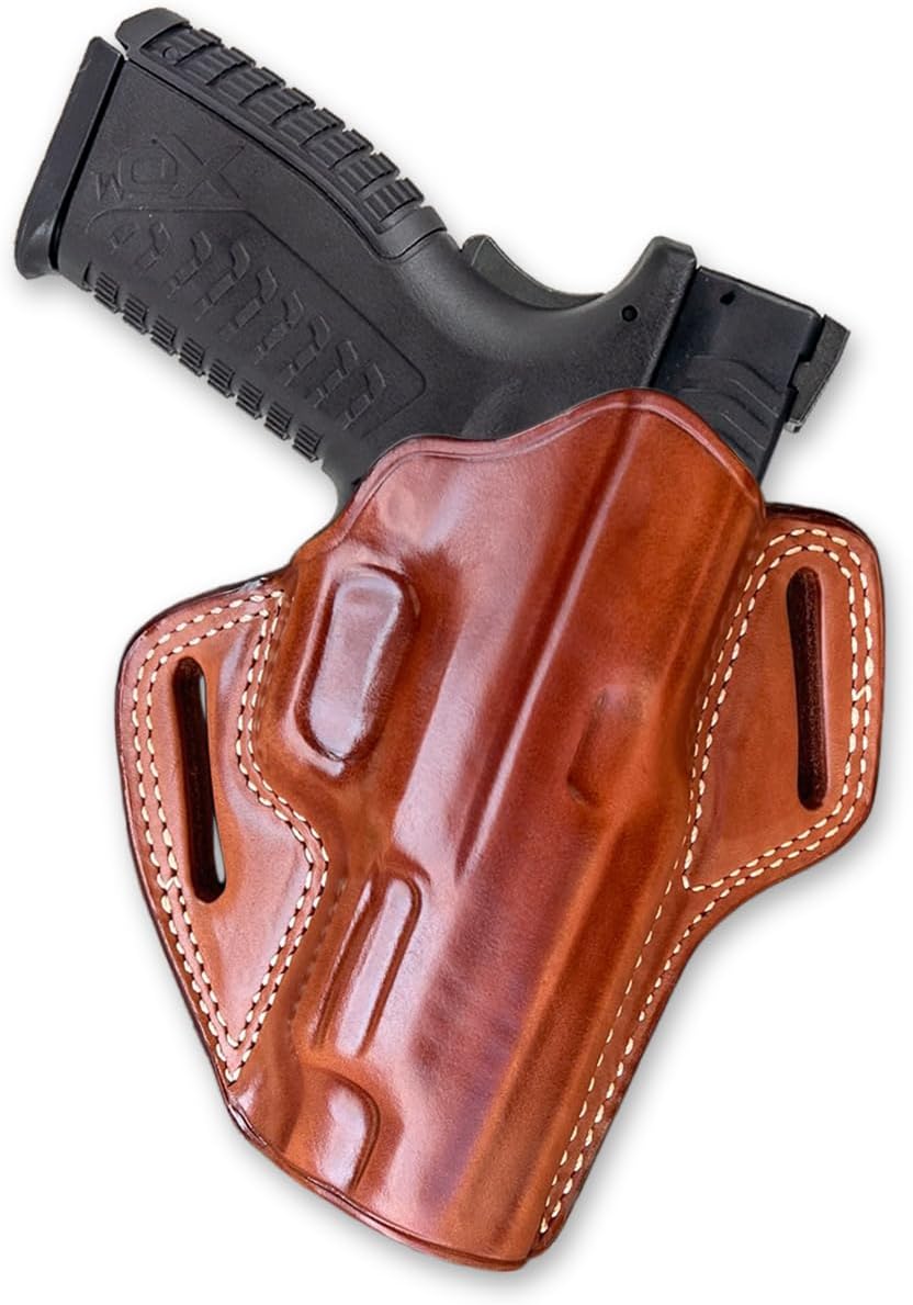 Masc Premium The Ultimate Leather Pancake Holster with Open Top Fits, XD9 XD40 XDM9 XDS Right Hand Draw, Brown Color
