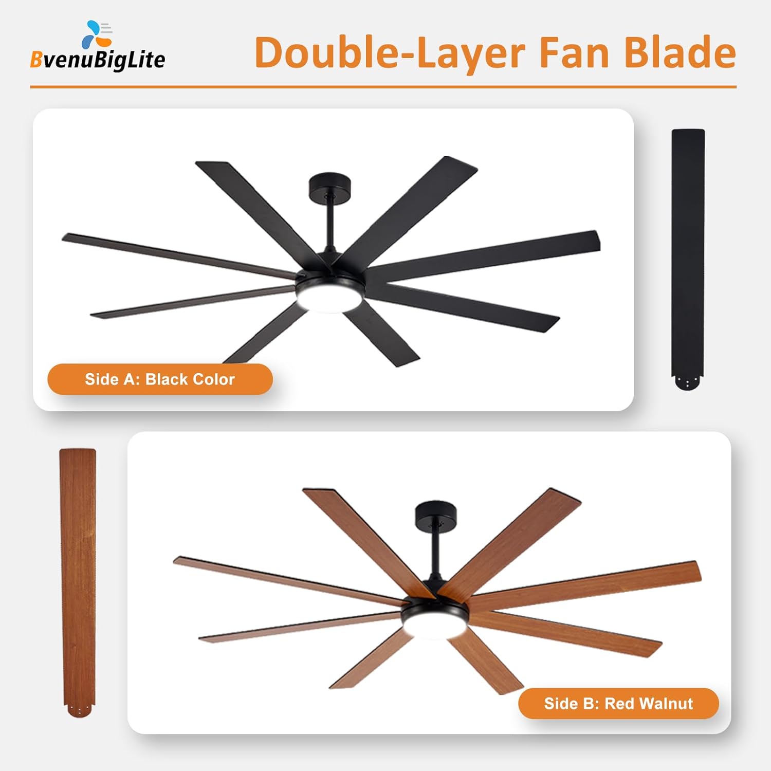 Large Ceiling Fan with Light: 72 Inch Indoor/Outdoor Fan Reversible DC Motor 6 Speed - Dual 8 Blades Big Ceiling Fans with Lights Dimmable 3CCT for Living Room Covered Patio, Black