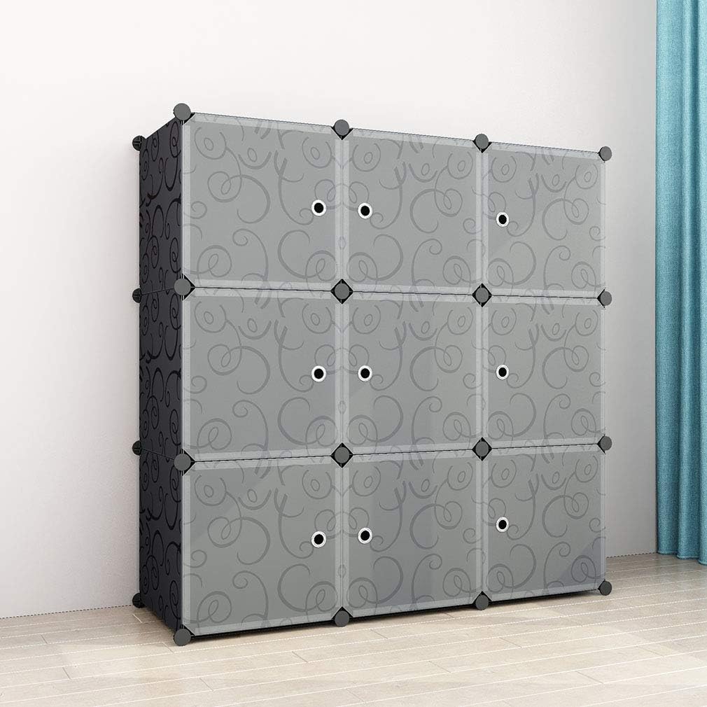 SIMPDIY Space-Saving Multifunction Sturdy Plastic Storage Organizer Shelves Bookshelf Black (9 Cubes 108x36x108cm/43x13x43In)