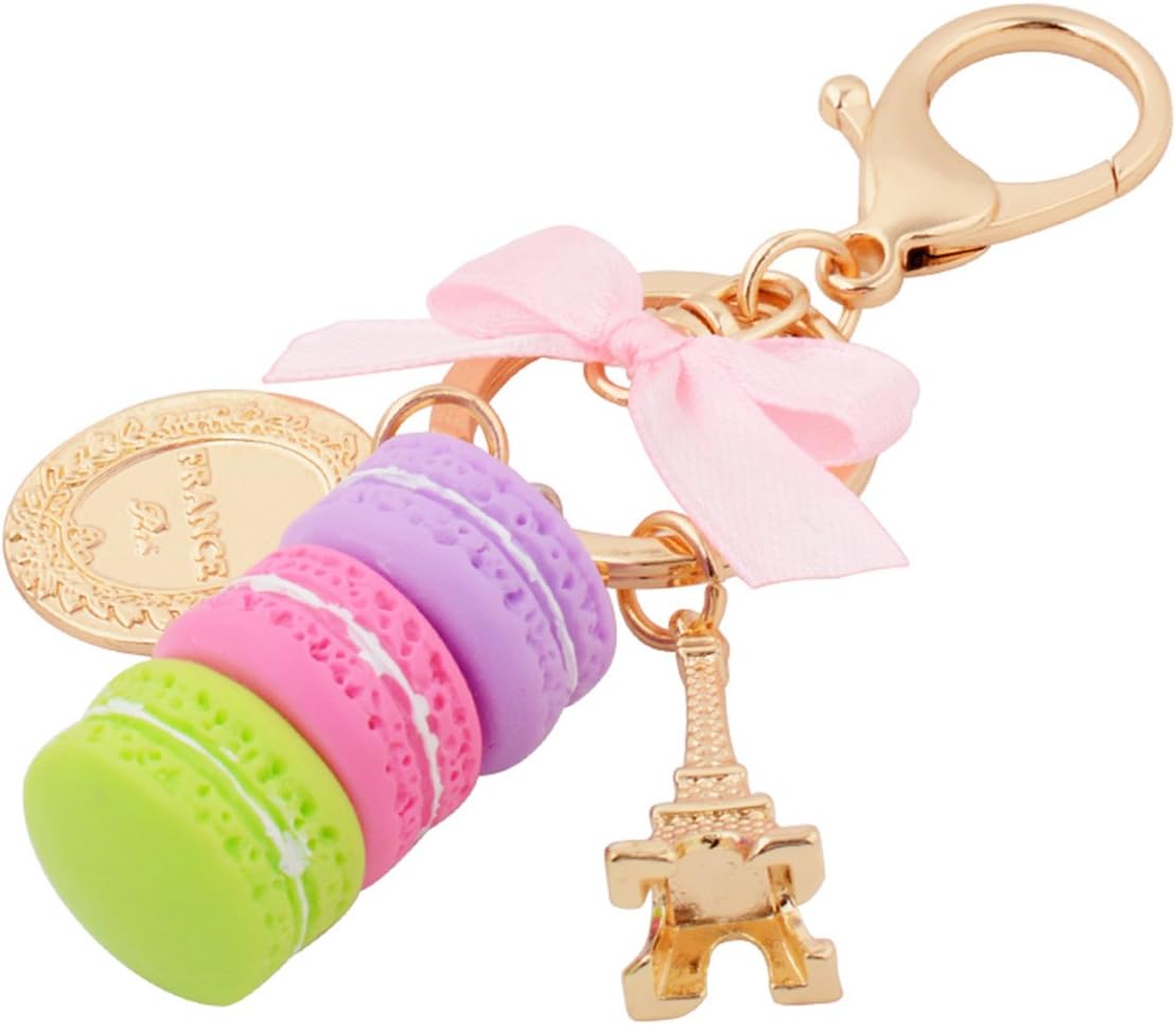 Macaron Cake Eiffel Tower Keychain Bowknot Car Keyring Bag Purse Pendant image 2