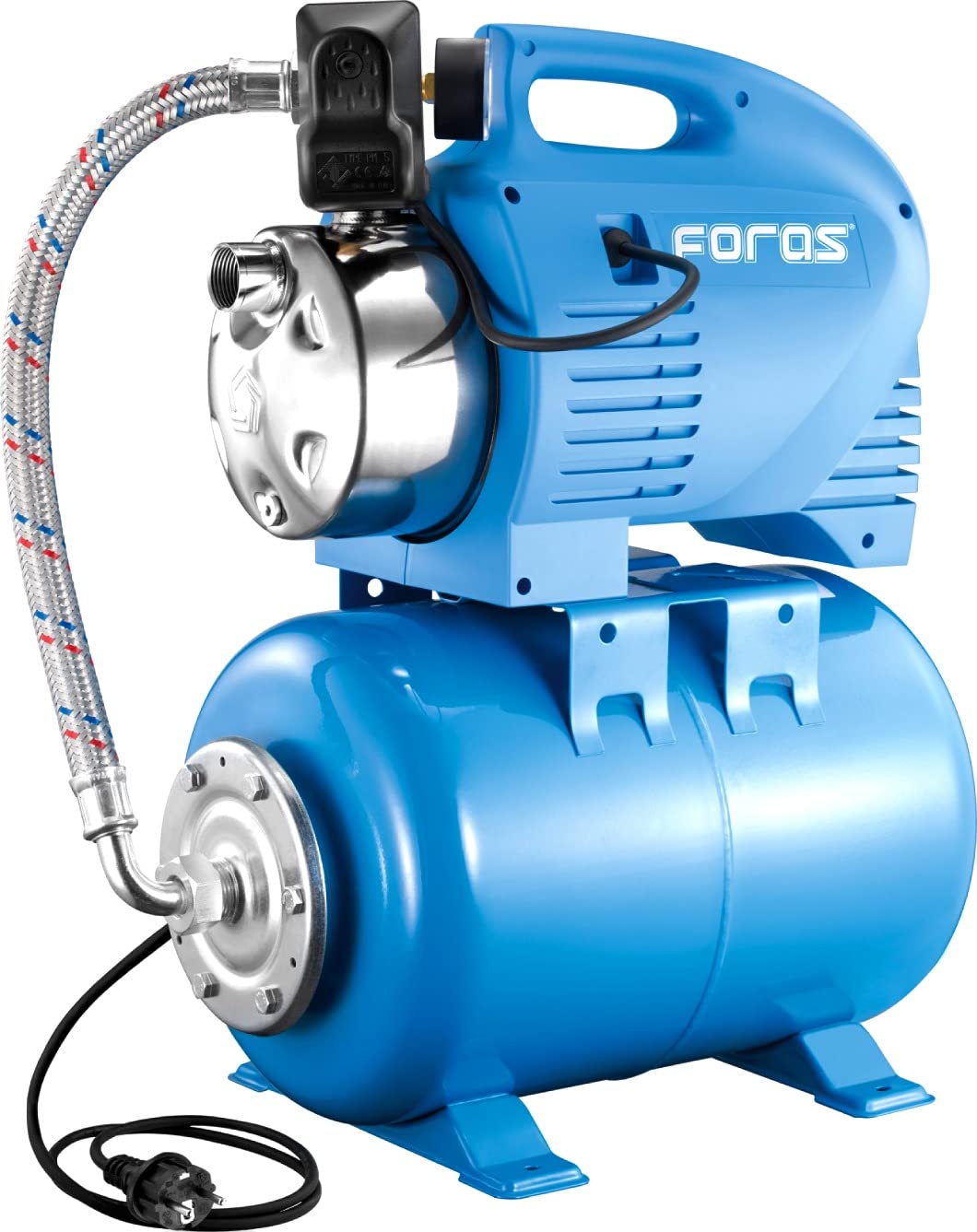 FORAS Hauswasserwerk JXF106N - Bomba centrífuga eléctrica autoaspirante, fabricada en Italia, funcionamiento continuo, 230 V, 0,74 kW, caudal de 63 l/min, presión de 48 m, automática, depósito de 24 L