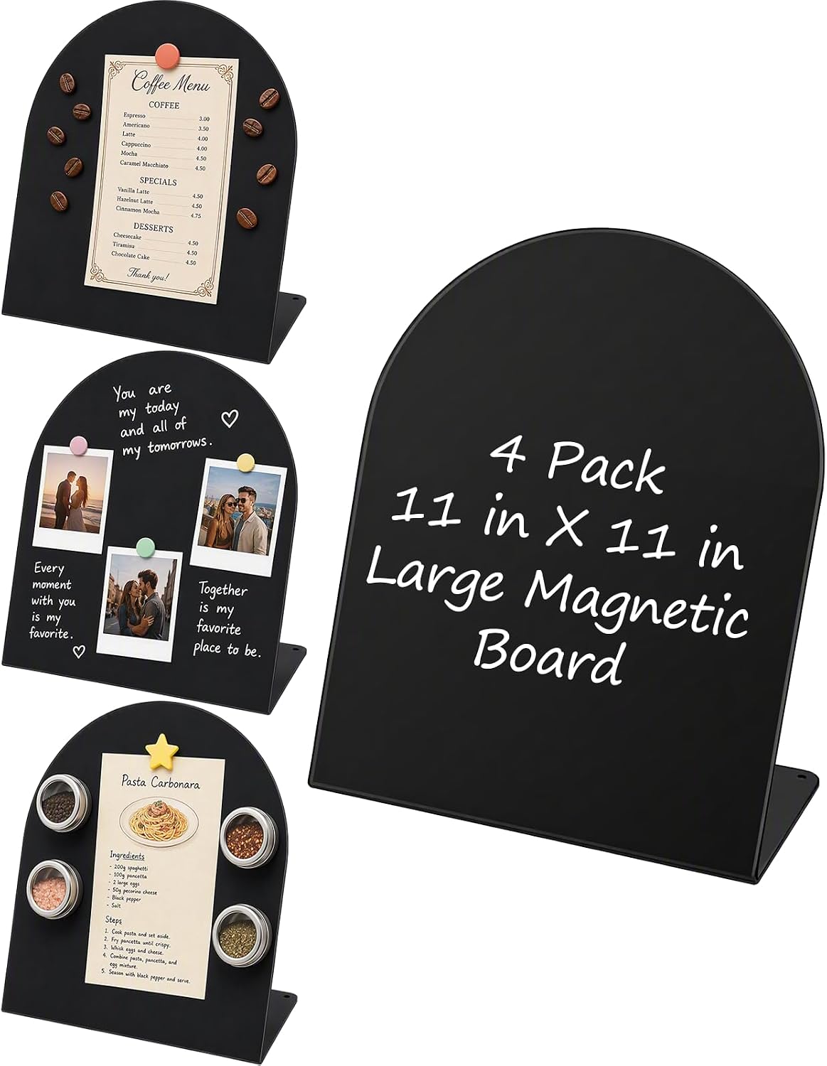4 Pack Magnetic Display Board, 11.2" Metal Magnet Board with Stand