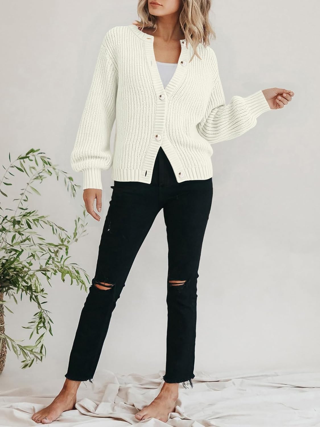 PRETTYGARDEN Womens Spring Cardigan Sweaters Crewneck Long Sleeve Button Open Front Knit Sweater Women Oversized Cardigans - Image 5