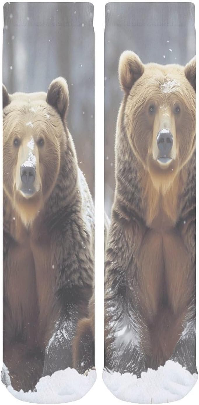 Animal Brown Bear Knee High Socks Casual Long Stockings Over Calf Sock Tube for Women Men
