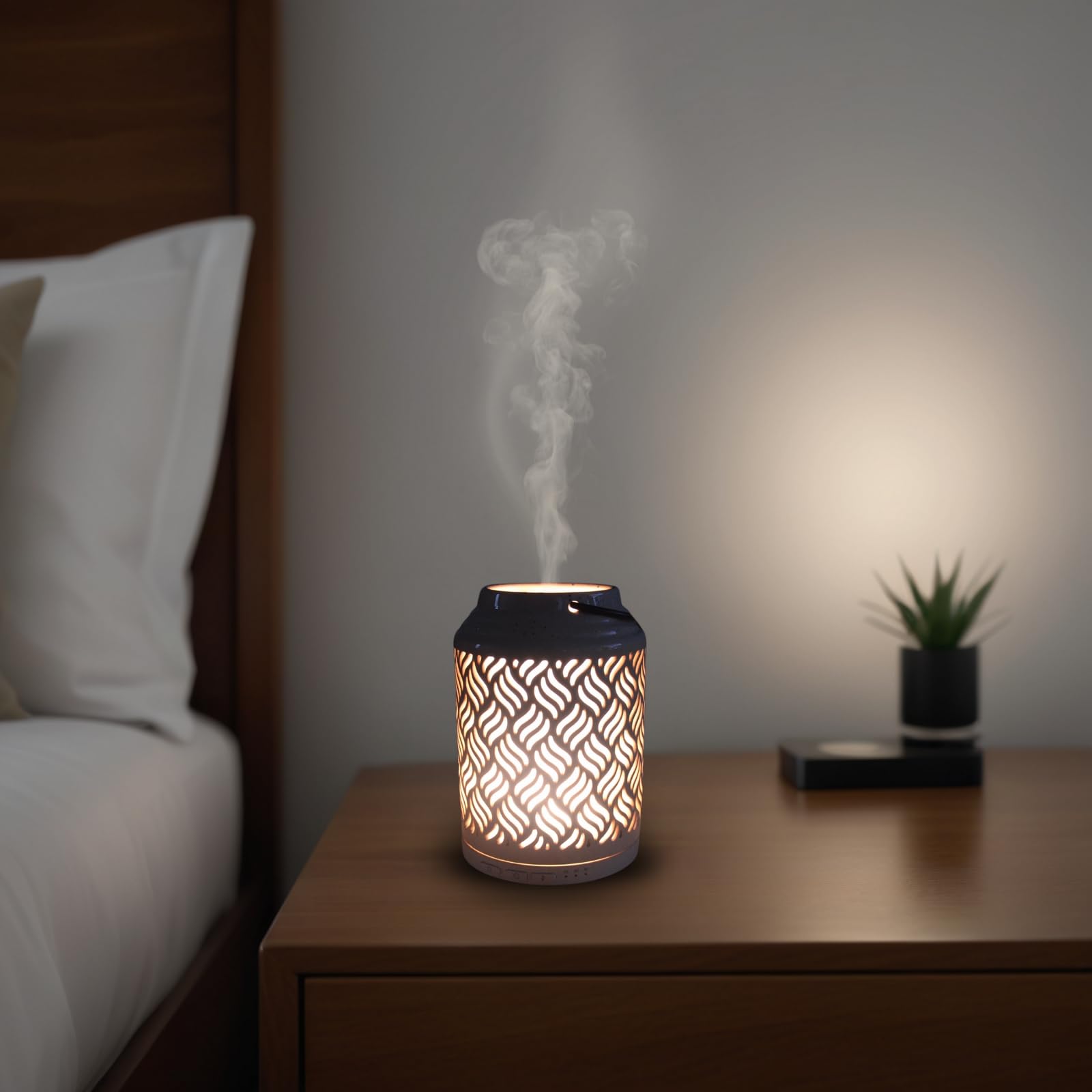 Zen'Arôme Diffusor für ätherisches Öl, WLAN Venedig – elektrischer Diffusor, kompatibel mit Alexa/Google Home – vollständige Kontrolle über die App Tuya Smart – natürliche Materialien Holz und Keramik