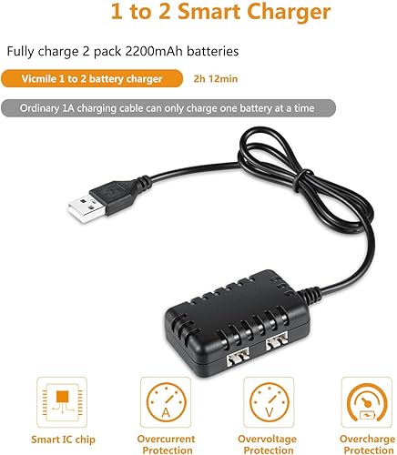 Miniatura 5 de Batería de iones de litio de 7.4 V, 2200 mAh, batería RC de alta capacidad con enchufe en T estilo Dean 2S recargable con 1 a 2 cargador USB apto