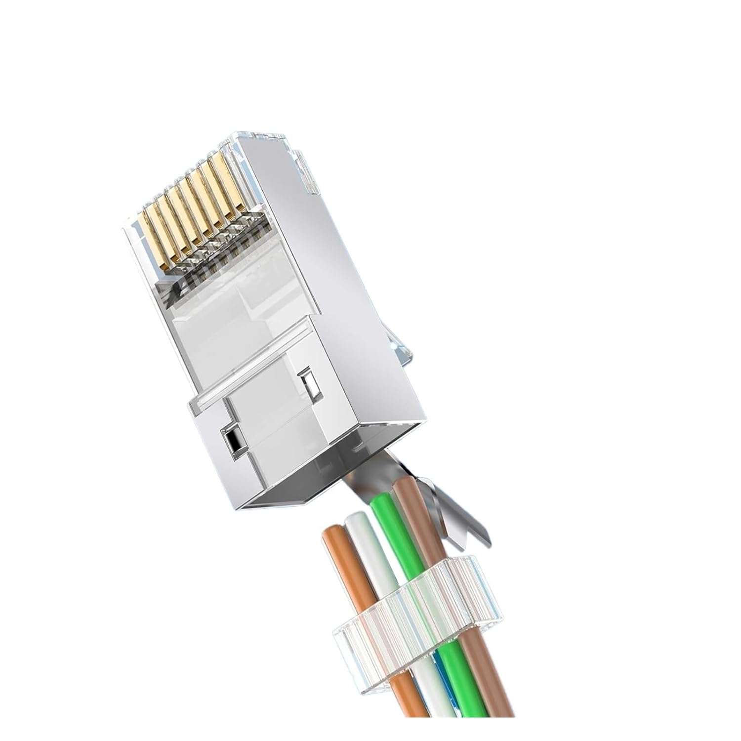 50 Pack Shielded RJ45 Cat7 Cat6A Straight Through Connectors - 3 Pin 8P8C 50U Plated Two-Piece Ethernet Cable
