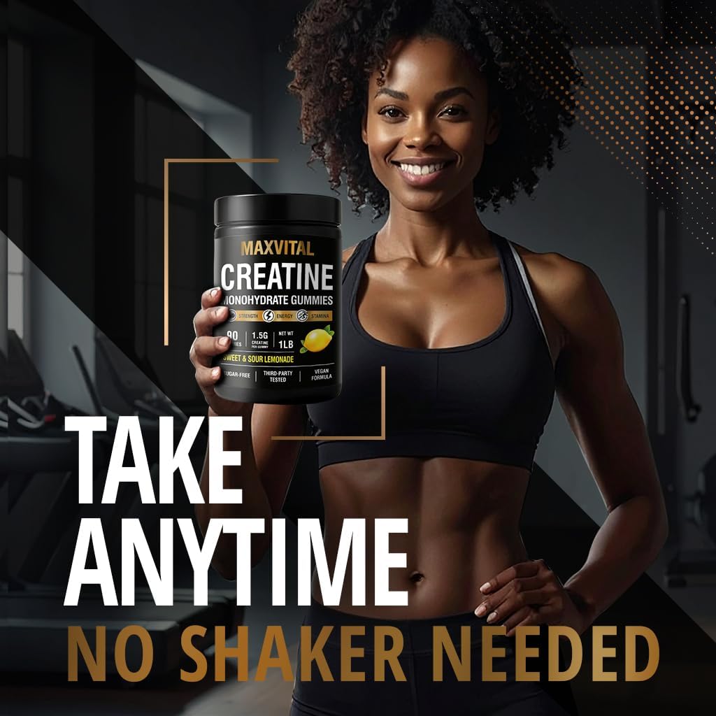 Creatine Monohydrate Gummies 1500 mg – Sweet & Sour Lemonade Chewable – Pre-Workout for Strength & Muscle Support – Vegan, Sugar-Free & Halal – for Men & Women – 90 Gummies