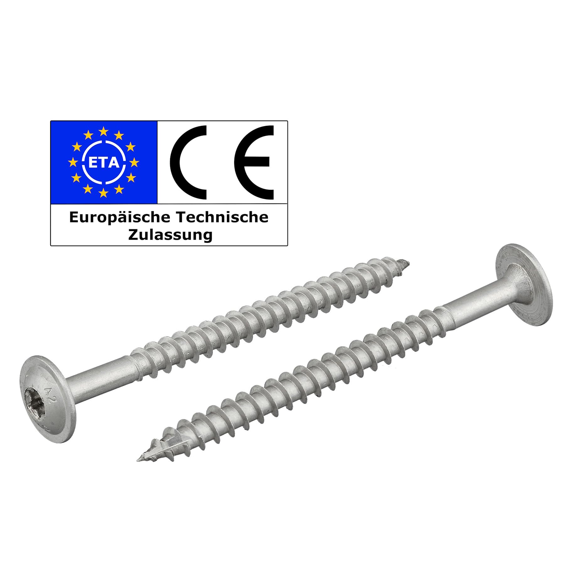 Tornillos de cabeza de disco con accionamiento Torx (TX) | acero inoxidable A2/V2A | cabeza reforzada + punta de corte | con aprobación ETA, rosca parcial, tornillos para construcción de madera,