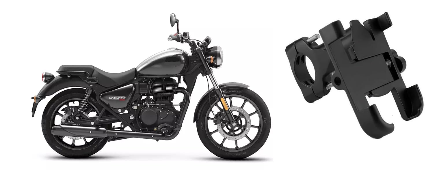 Bike Mobile Holder Metal (Aluminium Alloy) | 360° Rotation Handlebar Phone Mount | Anti-Vibration Clamp | Motorcycle & Cycle Mobile Stand Suitable for Royal Enfield Meteor 350-image-17