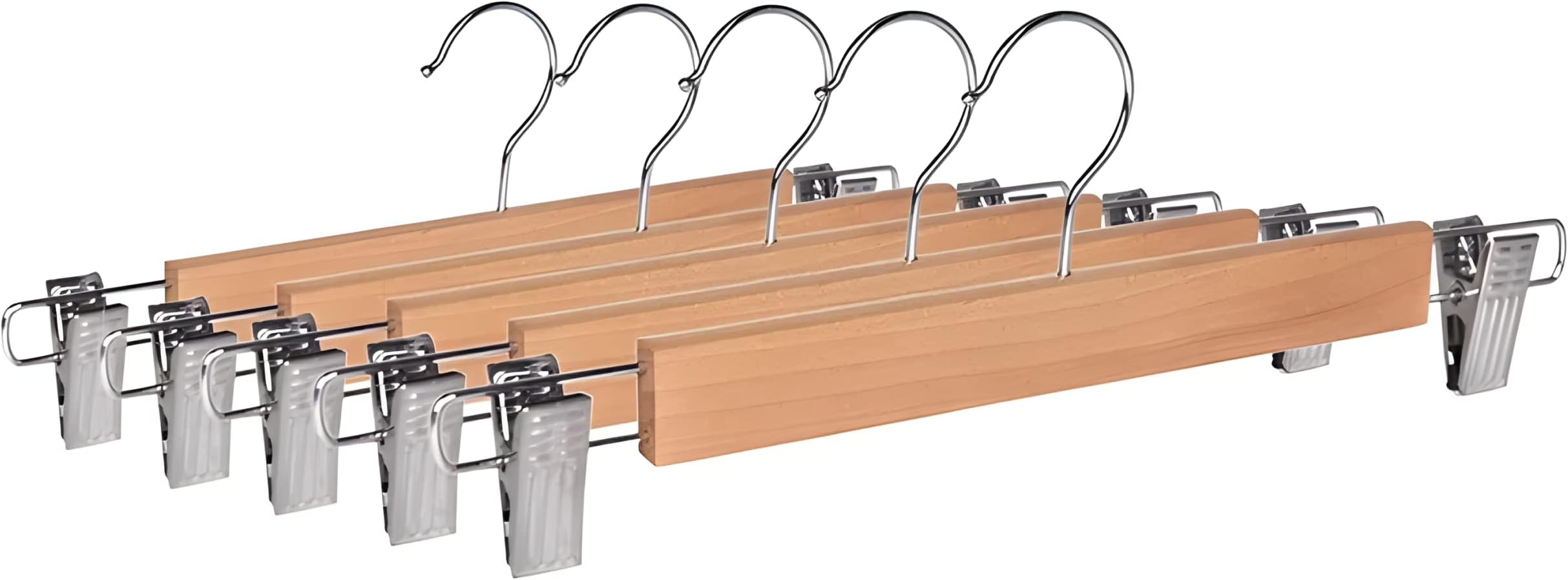 AsterA Set Of Pants Hangers, Hangers Clothes With 360° Swivel, Metal Bar with pants clips, natural color, (4-Pack)