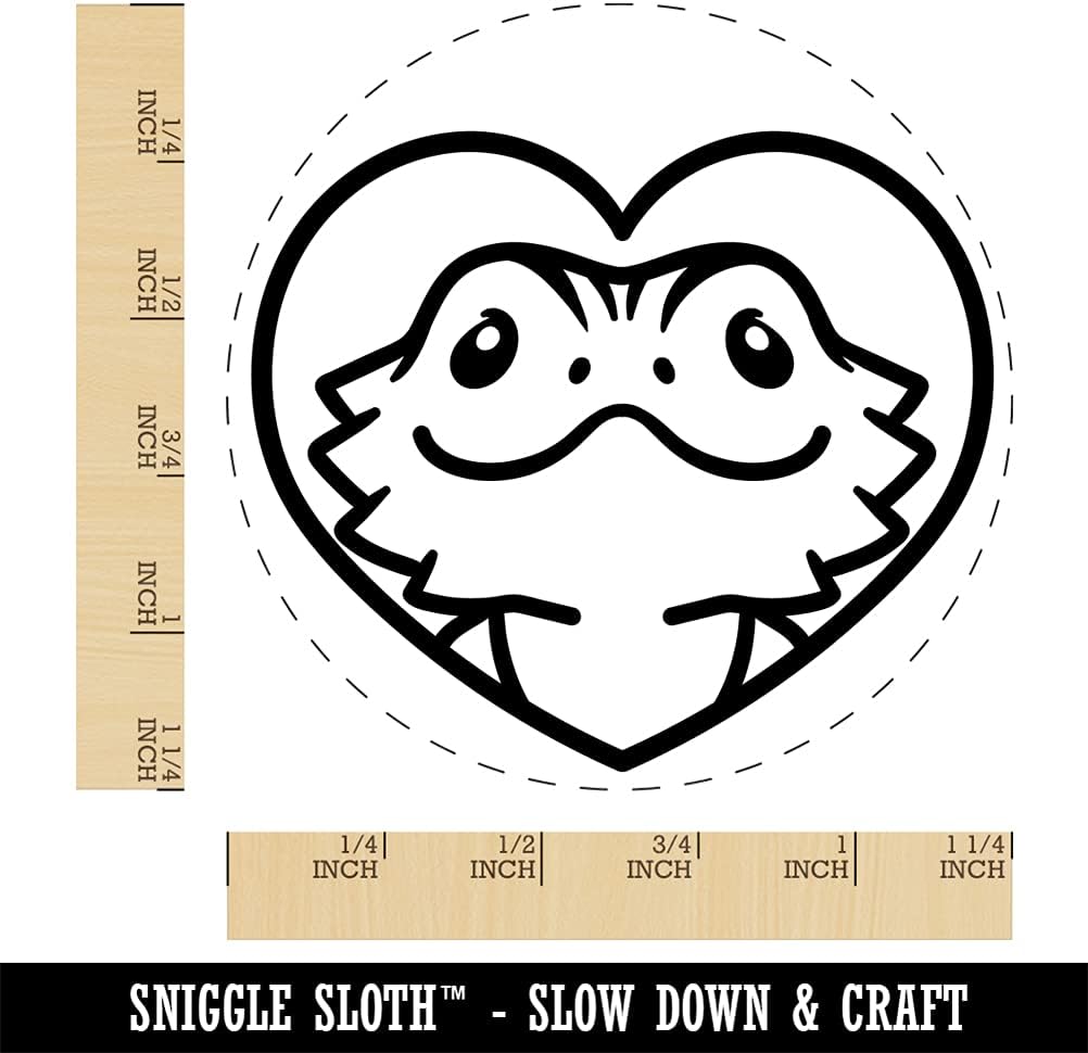 Bearded Dragon Lizard Inside of Heart Self-Inking Rubber Stamp Ink Stamper for Stamping Crafting Planners - 1-1/2 Inch Large - Blue Ink
