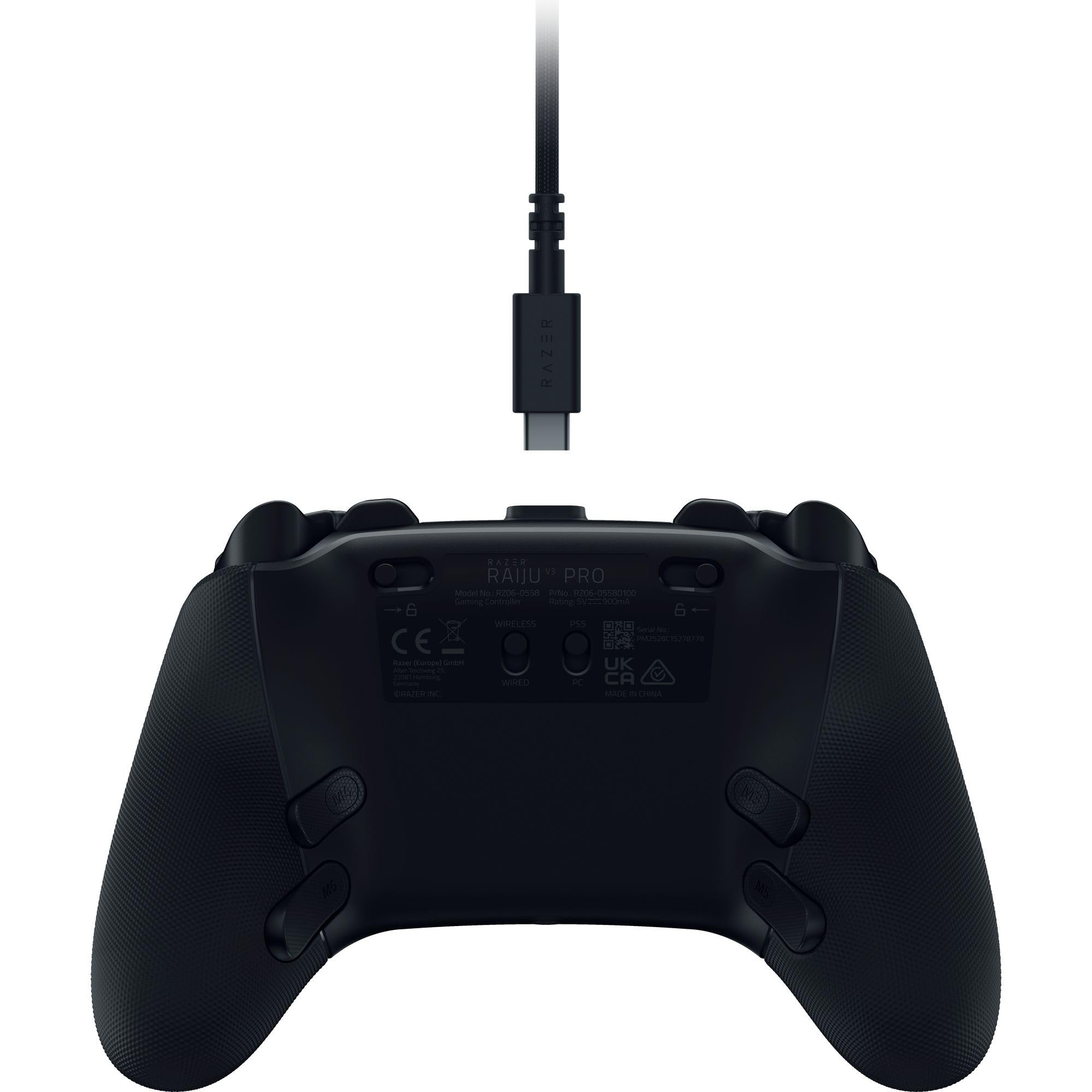 Razer Raiju V3 Pro - Mando inalámbrico e-sports para PlayStation 5 y PC - 4 botones extraíbles y 2 garras de agarre - sticks analógicos TMR - Pro HyperTrigger - Botones Mecha-Táctiles | Negro