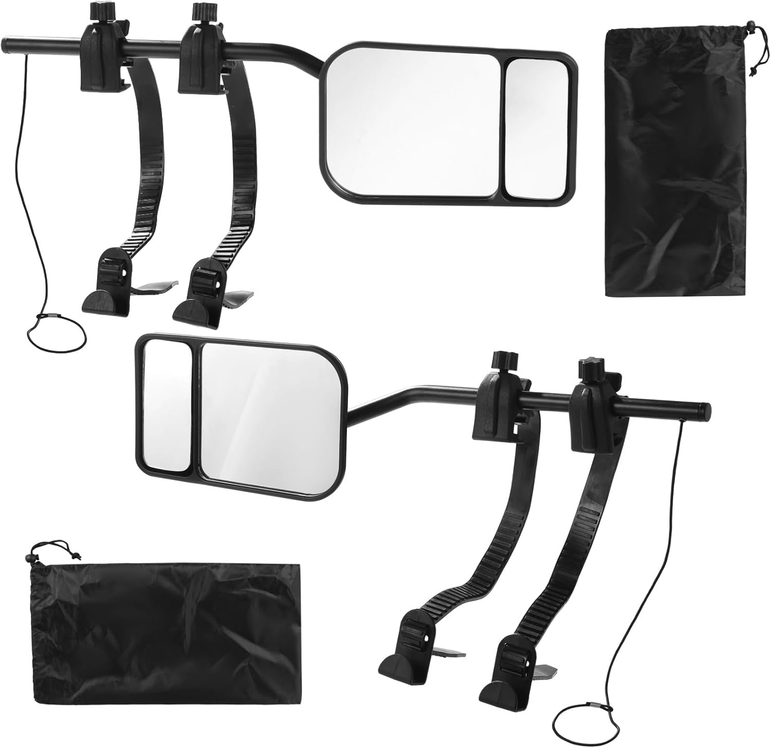 Clip on Towing Mirror Extenders for Towing, Left & Right Extended Mirrors for Trucks Cars RVs, Adjustable Side & Rearview Trailer Mirrors, Rubber Straps and Storage Bags for Safe Driving