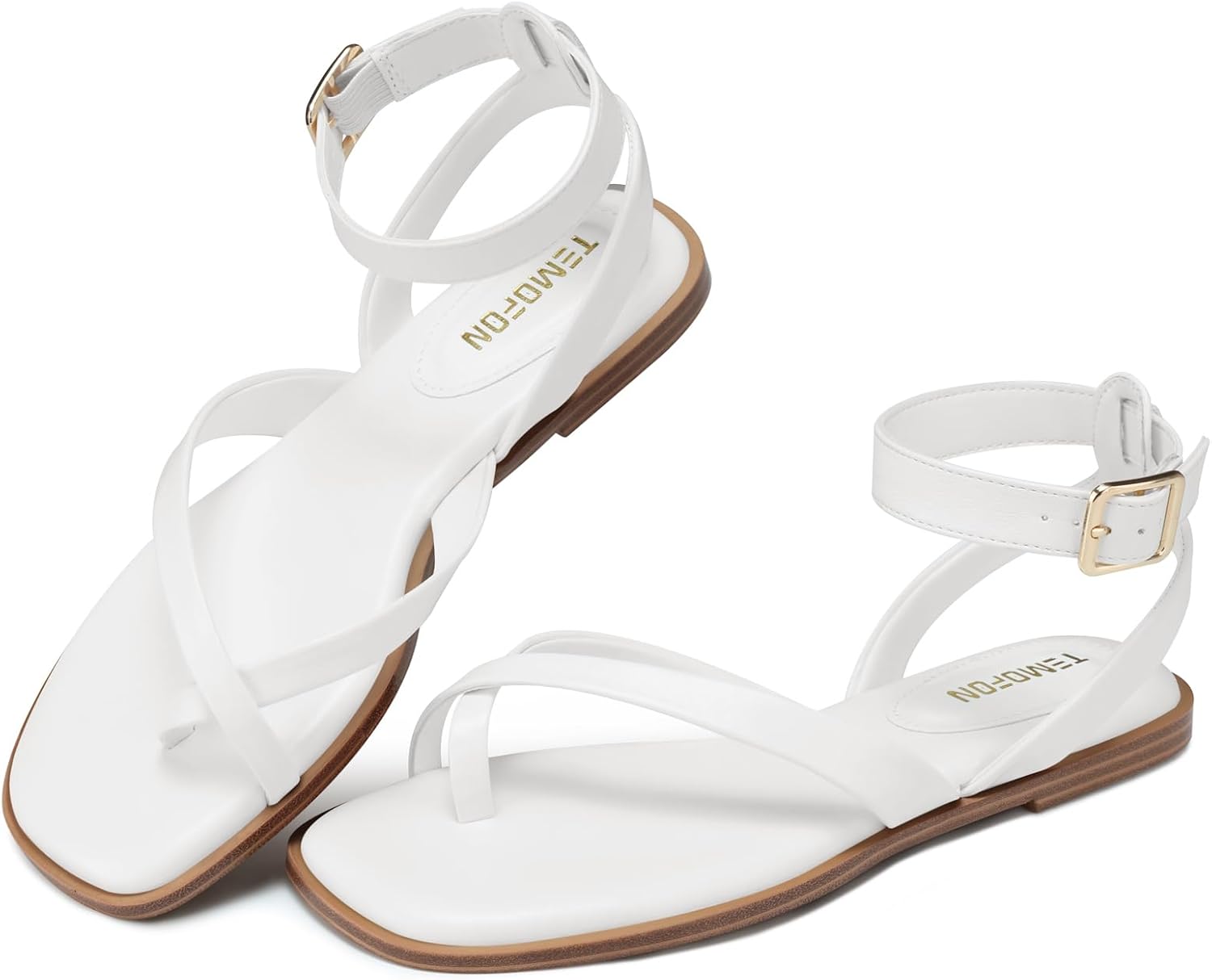TEMOFON Flat Strappy Sandals for Women Dressy Summer Comfortable Casual Walking Sandals for Beach, Vacation & Daily Wear