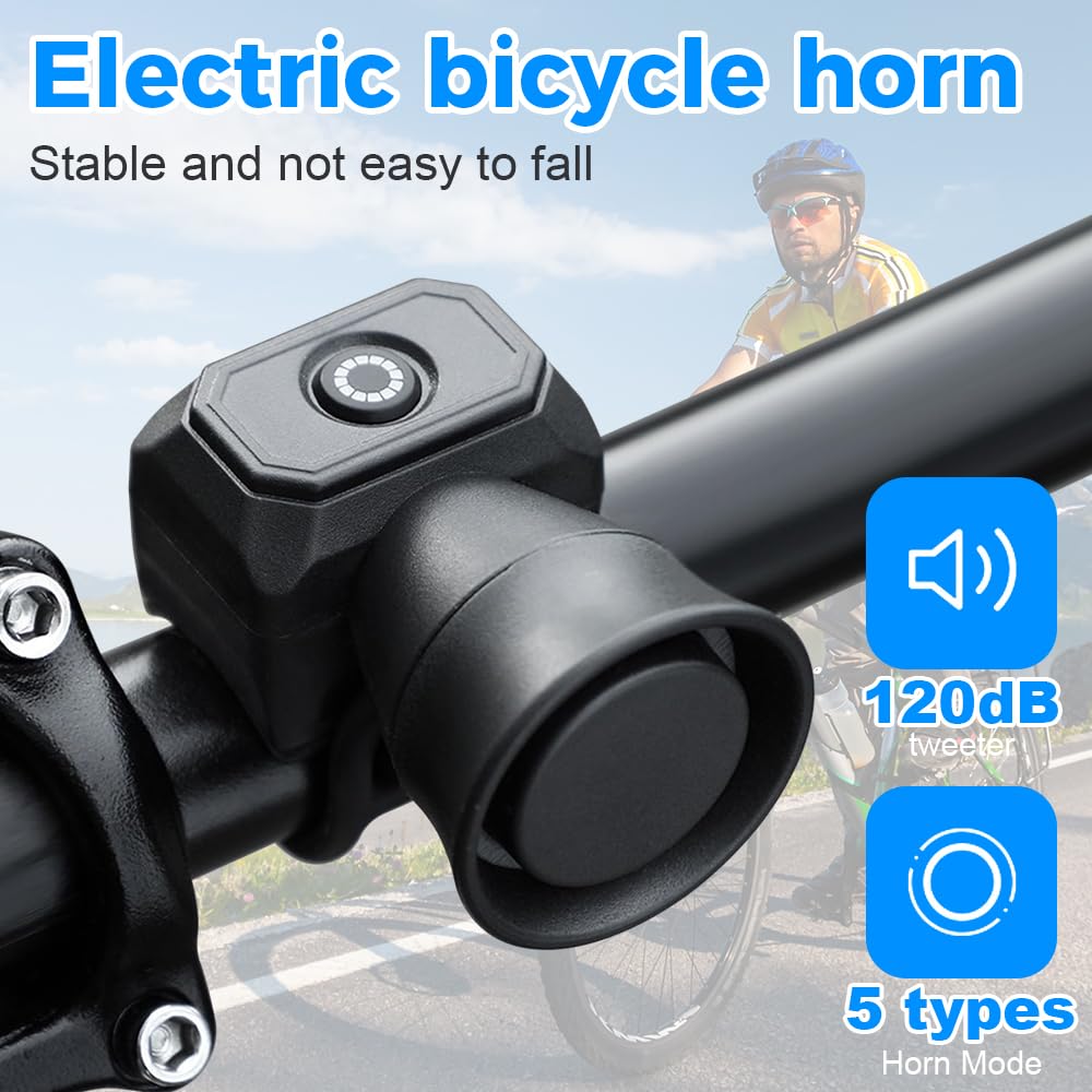 BSSOK Campanello Bici Elettrico, 125dB Allarme Antifurto Forte Bicicletta Clacson Elettronico, USB Ricaricabile per Adulti Bambini MTB / Bici da Strada / BMX / Scooter Elettrico (Rosso