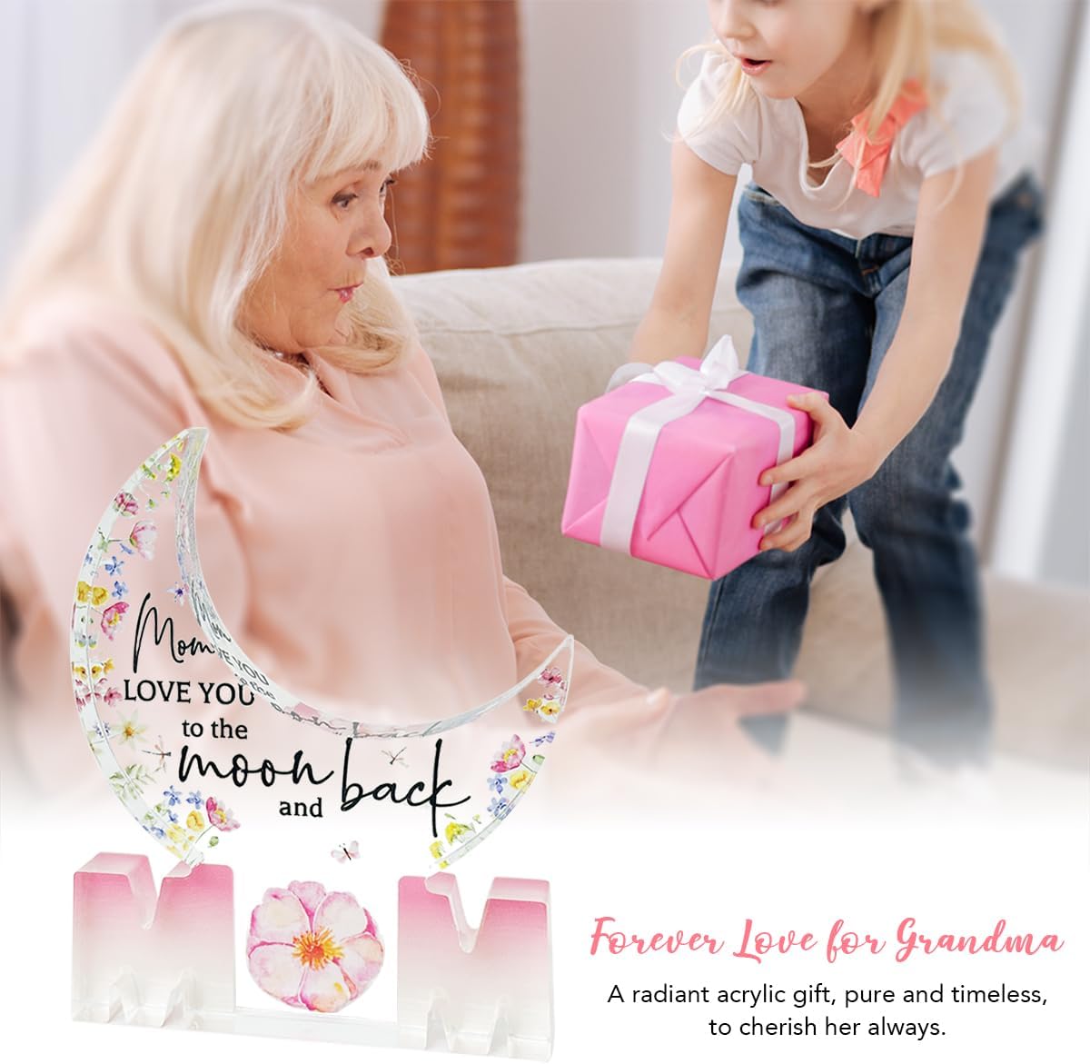 Gift for Mom Christmas Gifts from Daughter Son Acrylic 5.0 x 5.0 Inches Christmas Thanksgiving Birthday Valentine's Day Gifts for Mom, Gifts Ideas for Mom Pink - Image 3