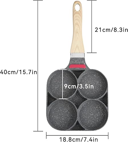 Miniatura 4 de Sartén antiadherente para panqueques, sartén antiadherente para panqueques con 4 agujeros para hamburguesas de huevo frito, mini sartén para crepas