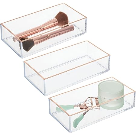 MDesign 4er-Set Aufbewahrungsbox Transparent - Mit Griffen Für Bad, Make-up & Kosmetik