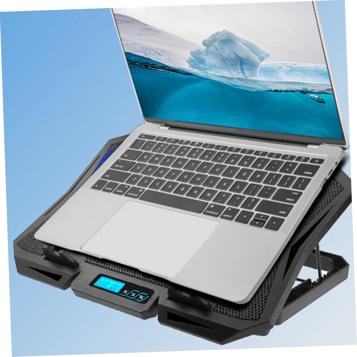 Uonlytech Laptop Cooling Pad 15.6-inch Silent Fan Cooler Stand with Adjustable Speed and Blue LED Light for Laptops, PC Cooling Base Compatible with Notebooks and Gaming Computers
