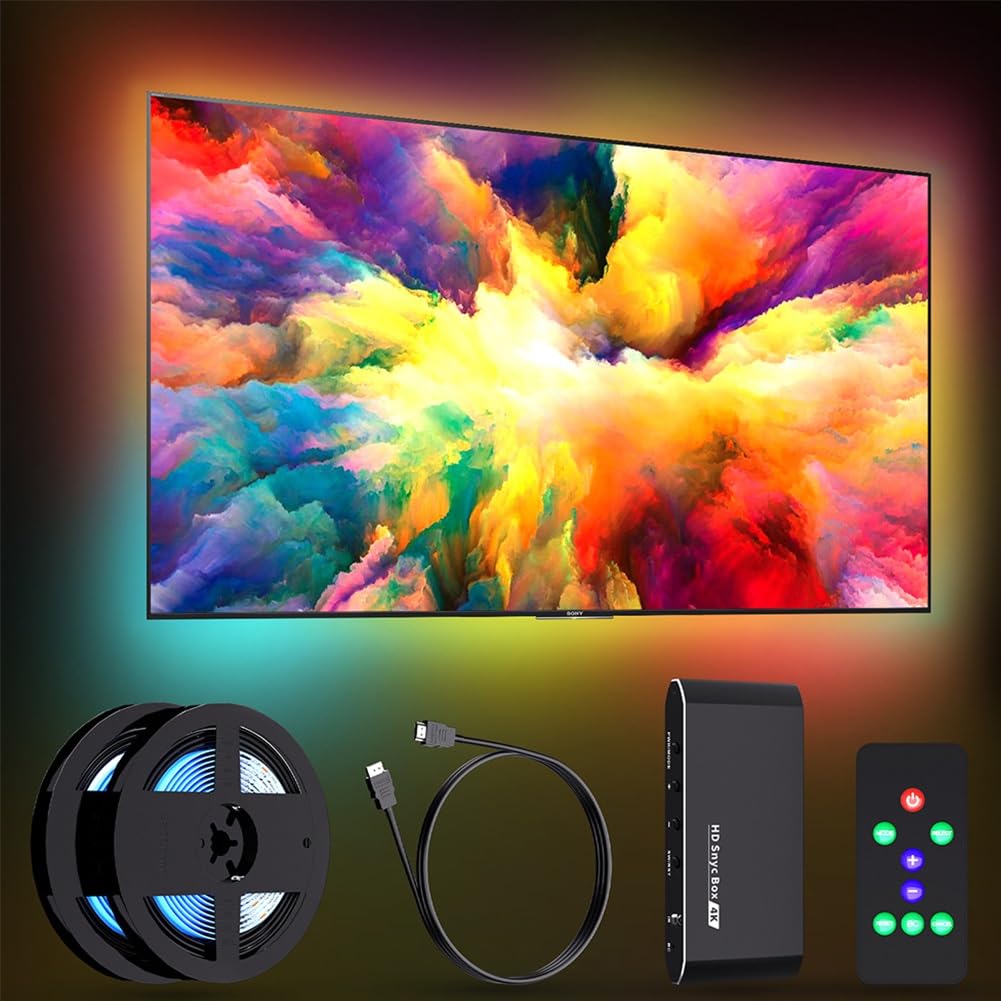Luce di sincronizzazione schermo TV, luce ambientale intelligente, striscia LED al neon di sfondo, retroilluminazione LED Smart TV for TV da 50-85 pollici, luci con telecomando(2.3m*3(65~85IN))