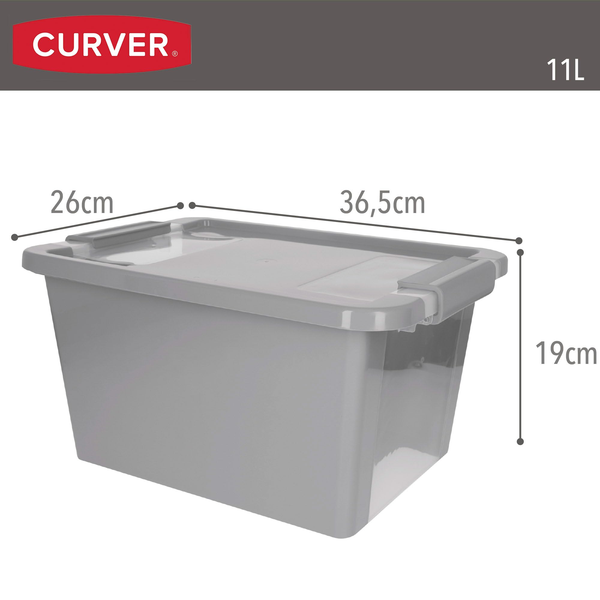 Curver Pack 7 Cajas Almacenaje con Tapa Bi-Box 11L, Transparentes y Grises, Apilables, Orden Hogar, Armarios, Vestidores y Trasteros, Cierre Seguro, Rápido Acceso, Resistente y Duradera