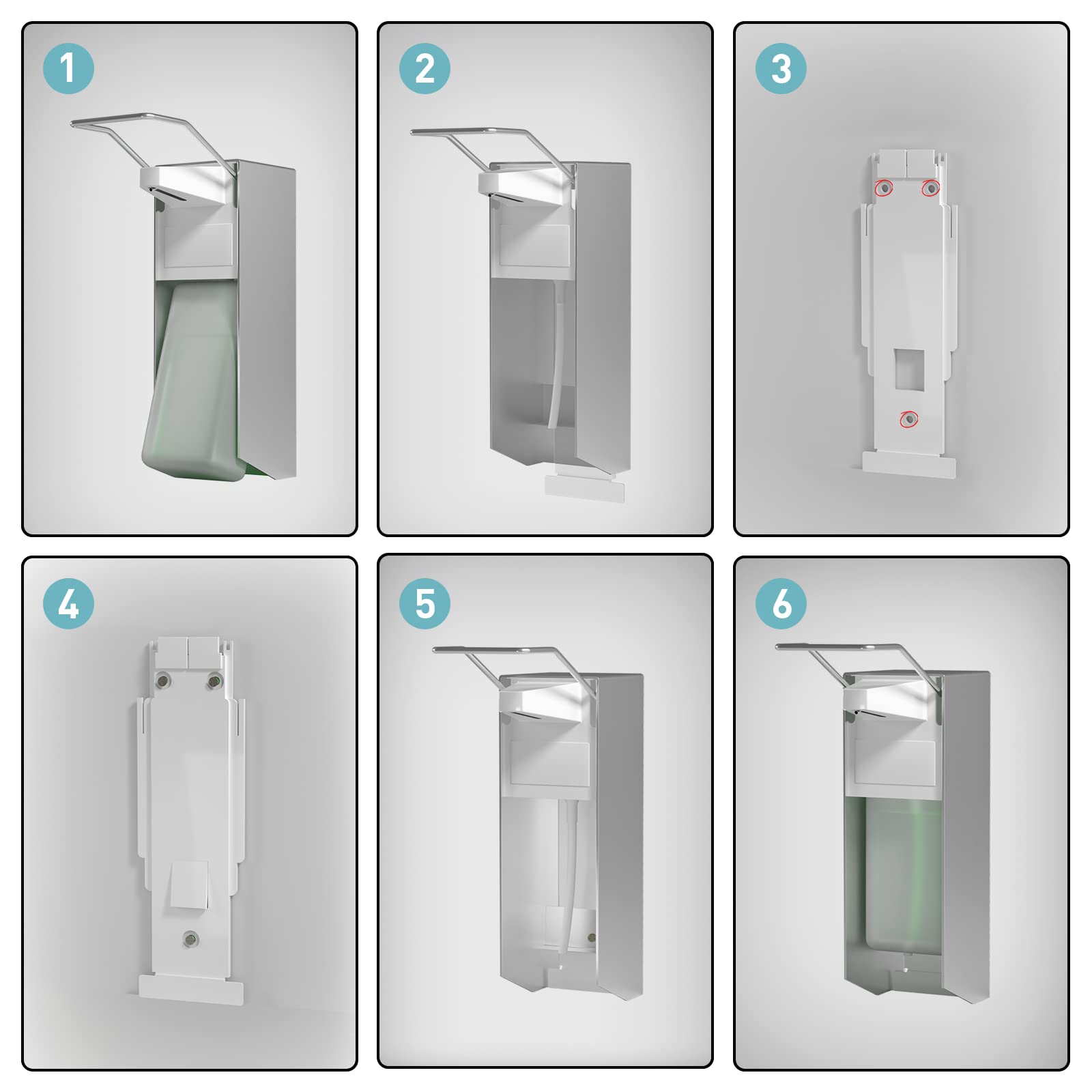 Eurospender,2er Set,Seifenspender Wandbefestigung, Soap Dispenser Mit Ellbogendruck Für Desinfektionsmittel Und Handseifen, Weißer Seifenspender, Aluminium,500ML