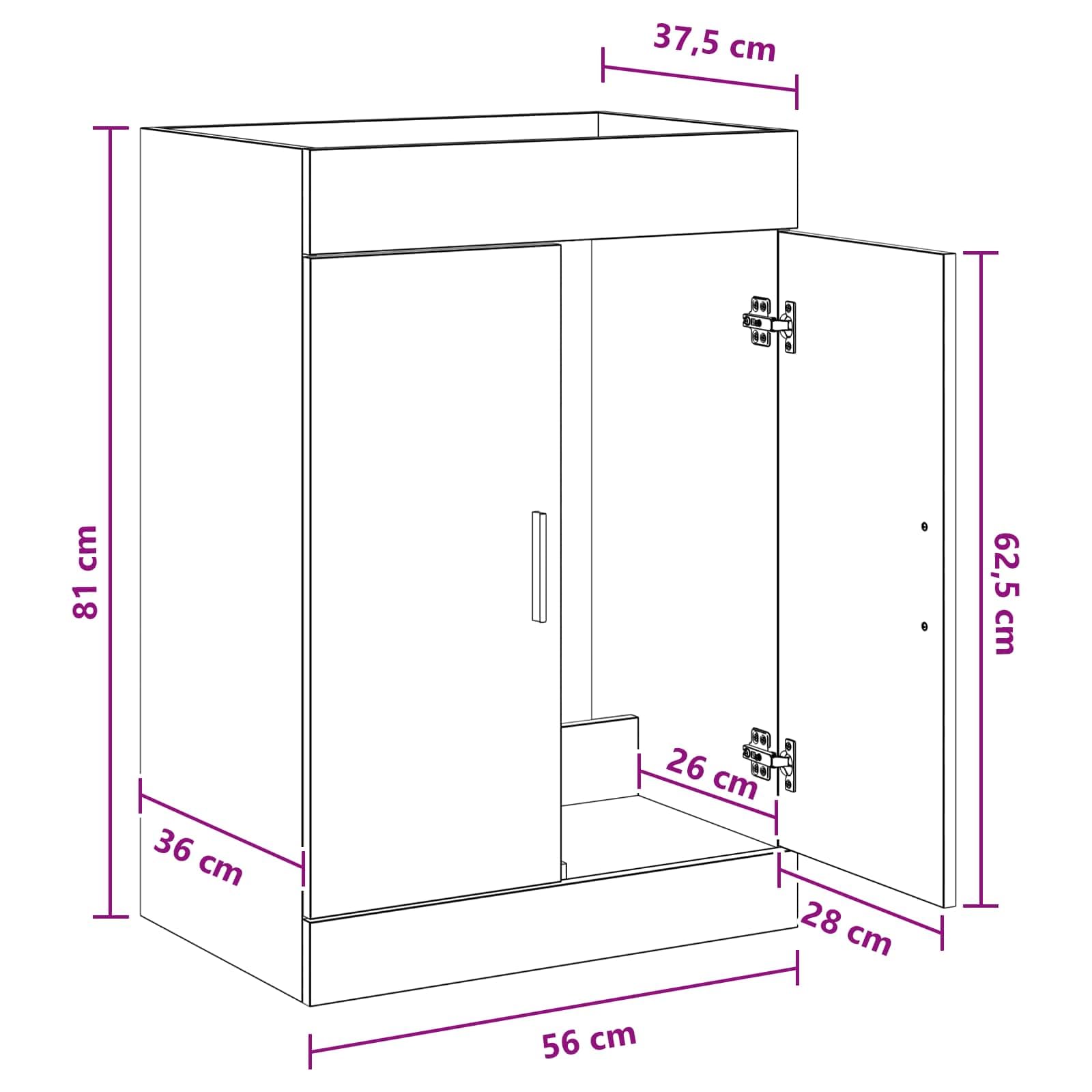 Szafka pod umywalkę, dąb Sonoma, materiał drewnopochodny, 56 x 37,5 x 81 cm, miejsce do przechowywania, mebel łazienkowy, szafka pod umywalkę, komoda do łazienki, dla gości, organizer do WC
