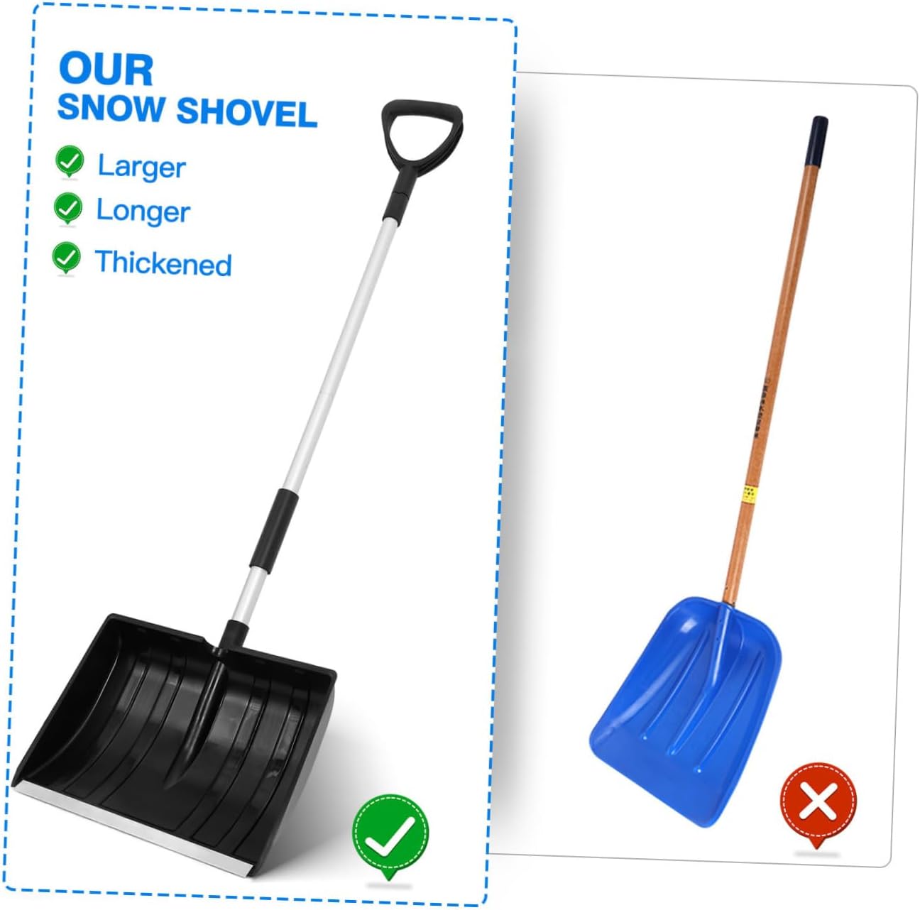 Yardwe 55.9 Inch Detachable Snow Shovel Antislip Snow Removal Portable Shovel Ice and Snow Remover Tool for Car Trunk Garden Camping