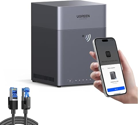 UGREEN NAS DH4300 Plus 4-Bay Desktop NAS (Diskless) Bundle with Cat 8 Etherne...