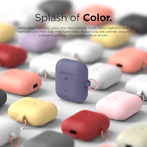 Miniatura 9 de elago Funda de silicona con llavero compatible con Apple AirPods 2, funda de carga inalámbrica LED frontal, revestimiento interior antideslizante,