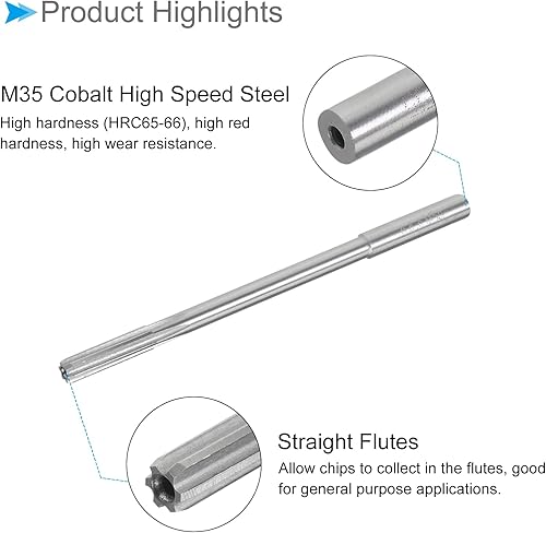 Miniatura 9 de Escariadores de mandril para máquina, precisión D4 de 0.236 in de diámetro, precisión D4, flautas rectas de acero cobalto M35 - (aplicaciones para