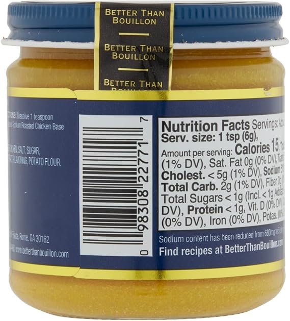 Better Than Bouillon Reduced Sodium Roasted Chicken Base, Made with Seasoned & Less Sodium, 38 Servings Per Jar, 8-Ounce Jar (Pack of 3), 24.0 Ounce