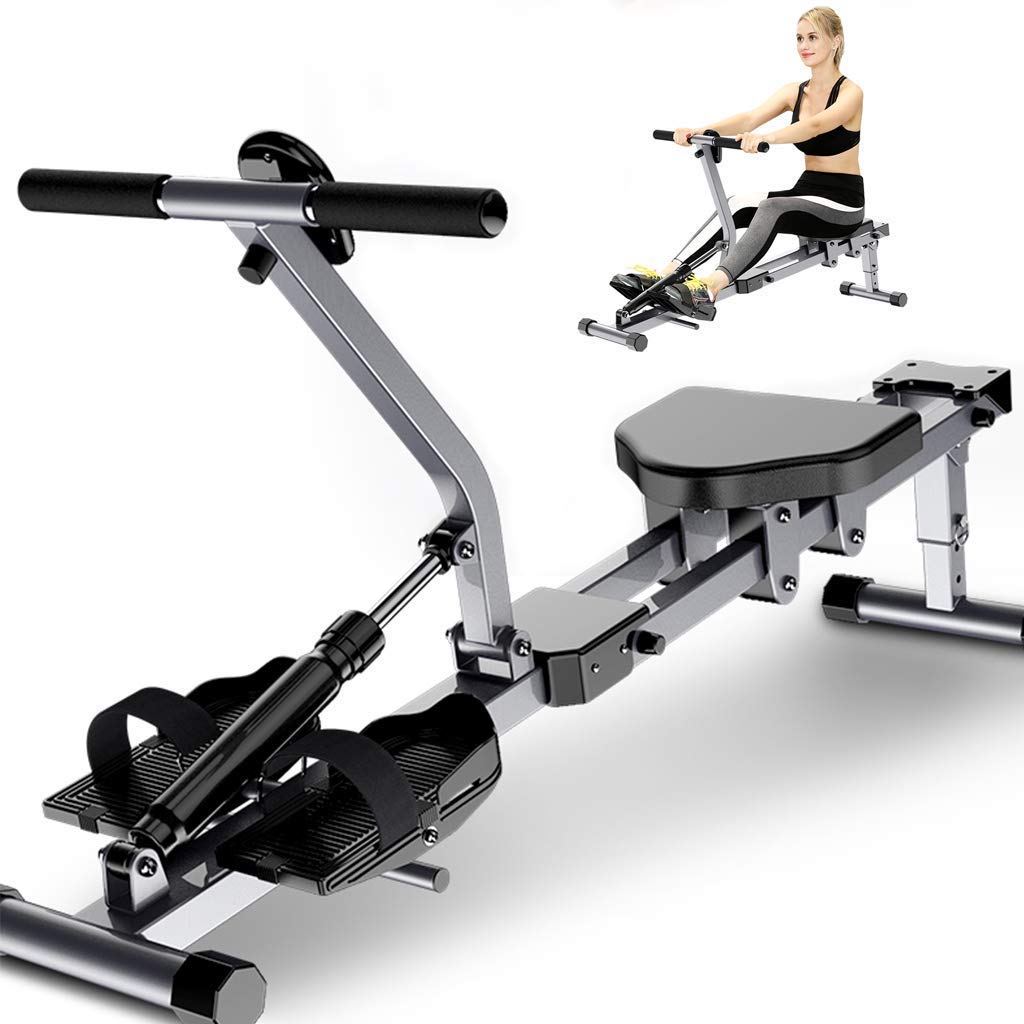 QUSYZD Foldable Rowing Machines Rowing Machine for Home Use Foldable, Adjustable Resistance Rowing Machine with LCD Display, Fitness Cardio Workout Weight Loss Rower, Silver Gray,