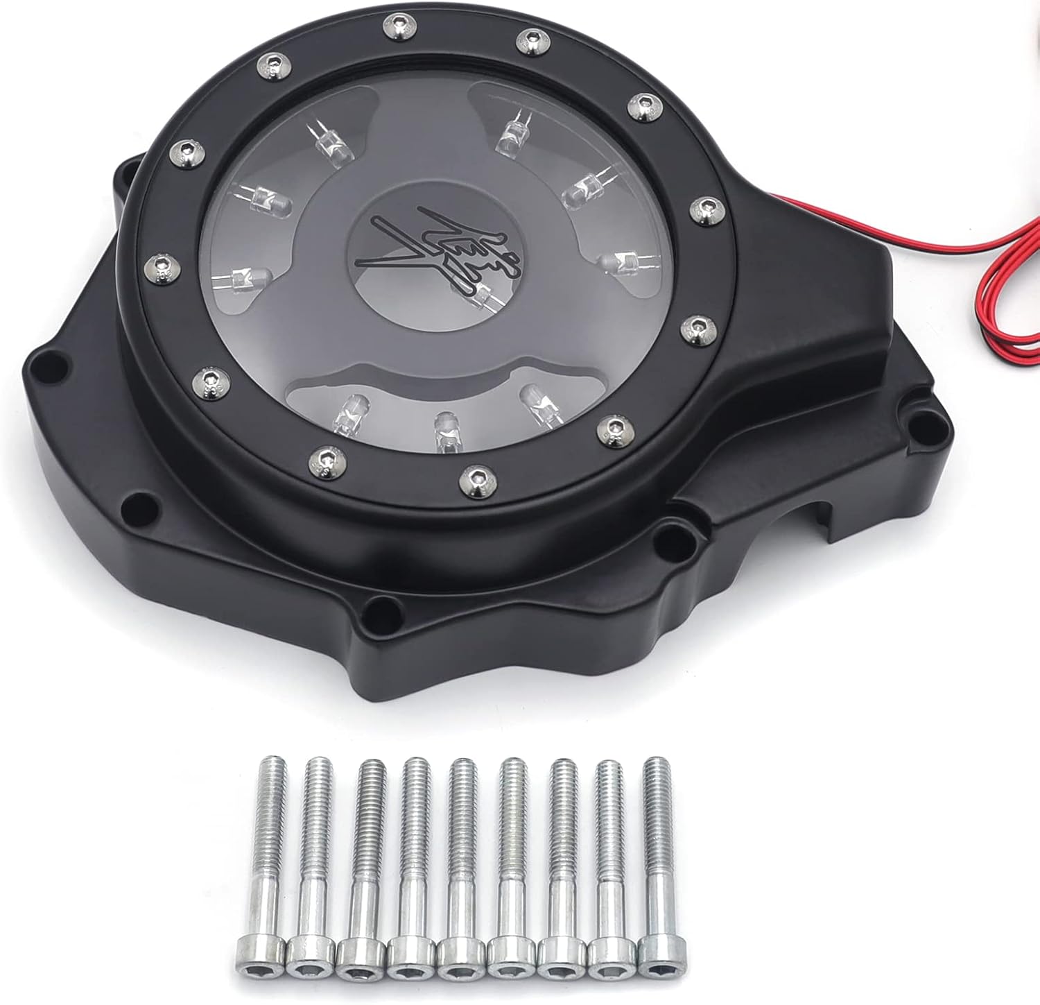 Motorcycle Part Black Replacement Engine Timing Part Covers Guard Compatible with for Suzuki GSXR1300 Hayabusa 1999-2020 Engine Clutch Covers, White LED