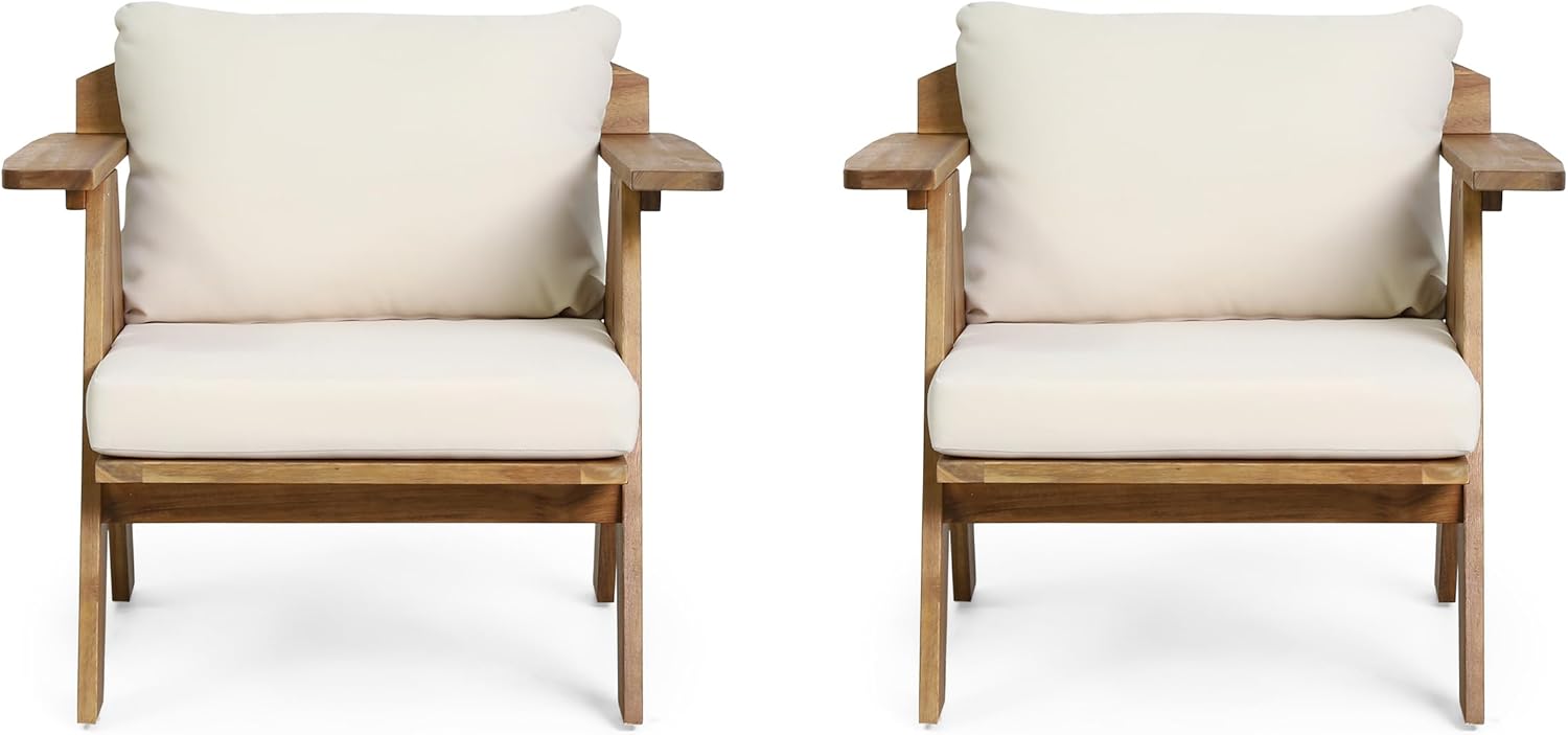 Merax 2 Pcs Outdoor Acacia Wood Club Chairs Patio Conversation Set with Cushions,Teak Finish