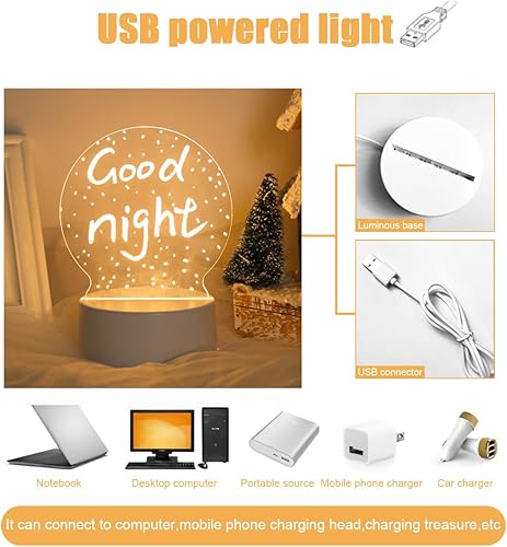 Miniatura 5 de Pizarra blanca LED de escritorio con soporte, tablero de notas acrílico transparente que emite luz, mensaje borrable, pequeña pizarra blanca para