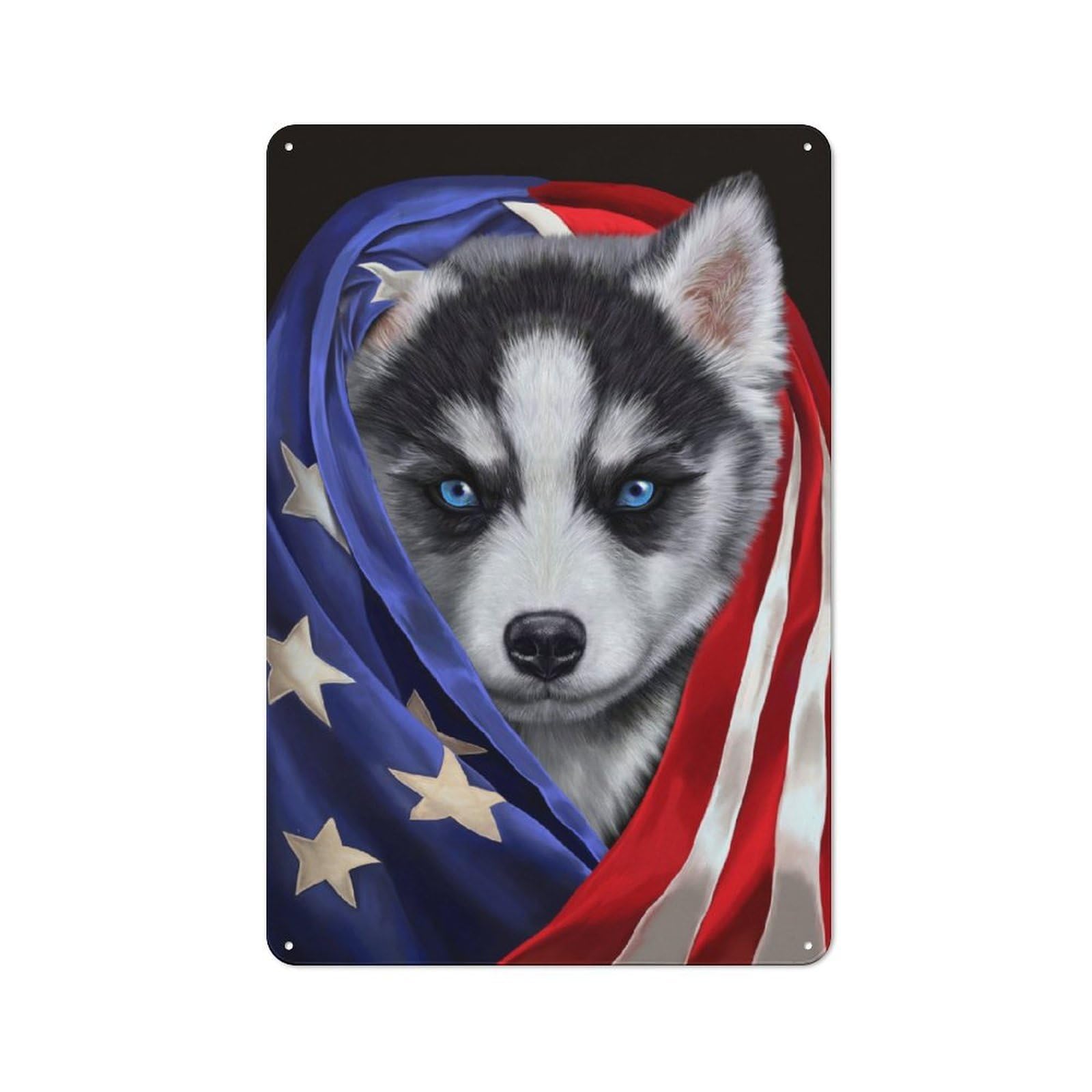 Junmoney Siberian Husky Usa Patriot Metal Sign 30X20cm With For Hallway Wall, Retro Decor, Suited To New Home Decorators