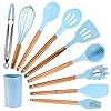 Douup Silicone Cooking Utensils Set, 10Pcs Kitchen Utensil Set with Holder, Non-Stick Cookware, Heat Resistant Kitchen Gadgets Utensil Gift,Light Blue