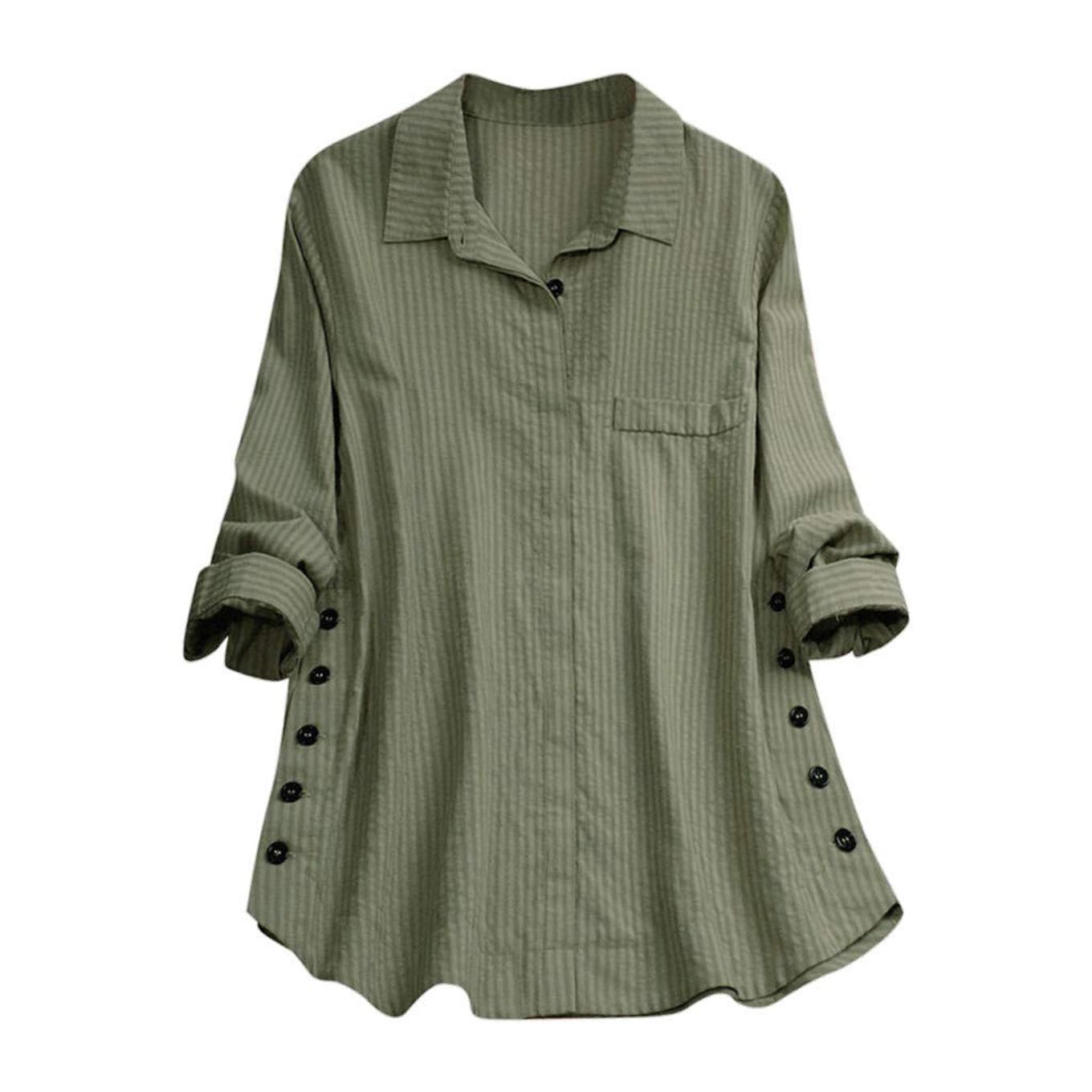 AEAEAE Women Casual Loose Pocket Linen Plus Size Stripe Button Long Shirt Blouse Tops Button Down Loose Comfy Tunic