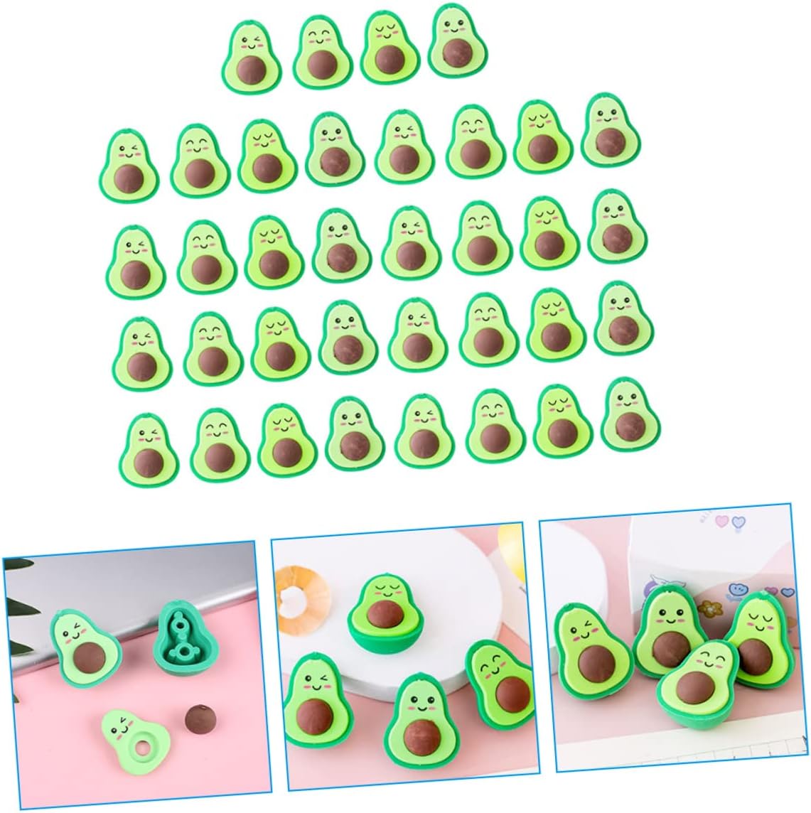 Wakauto 36Pcs Cute Avocado Erasers for Safe Material Childrens Kawaii Erasers for School Study and Classroom Rewards
