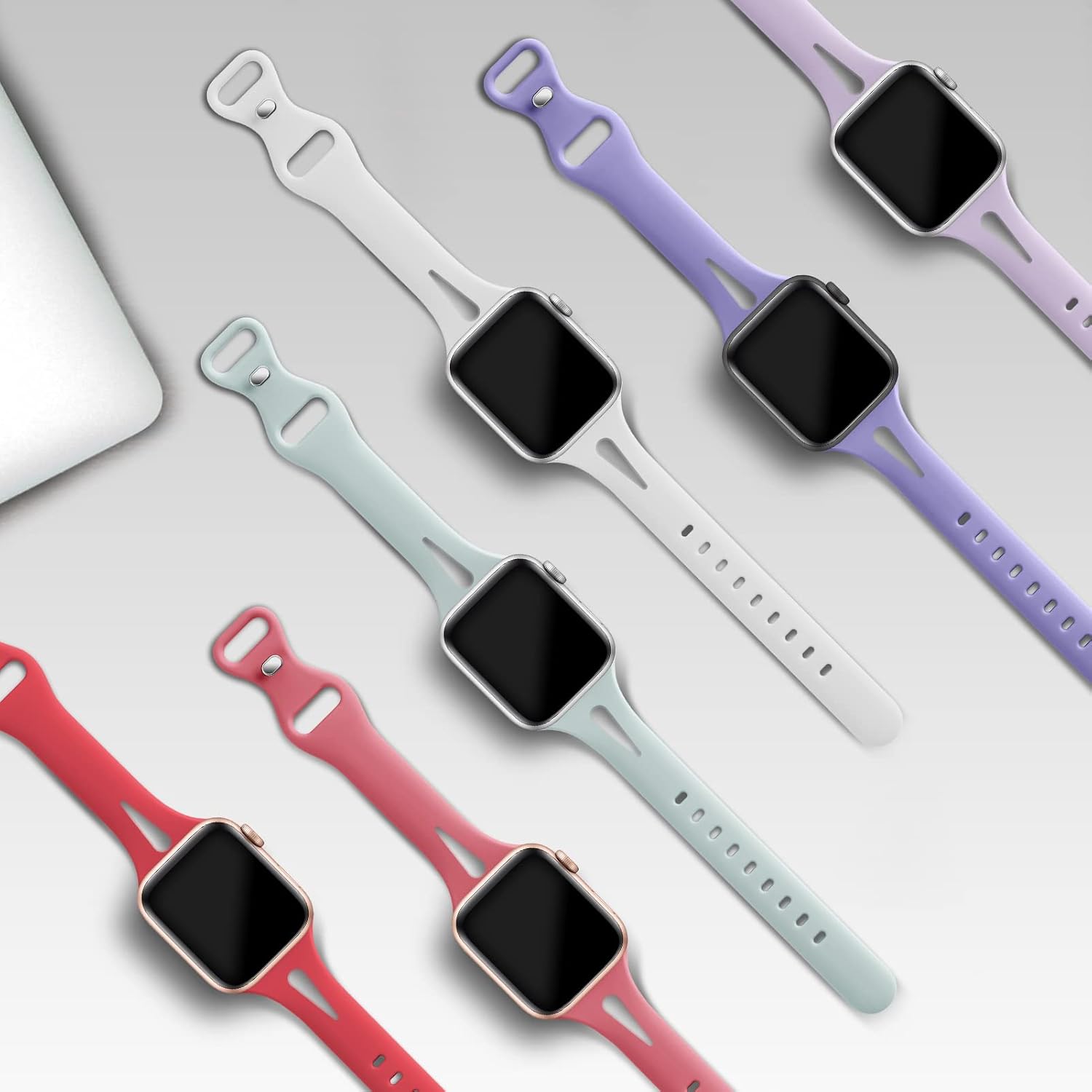 Acrbiutu 6 Pack Bands Compatible with Apple Watch 38mm 40mm 41mm 42mm 44mm 45mm, Slim Thin Narrow Replacement Water Drop Silicone Sport Strap Wristbands for iWatch Series SE 7/6/5/4/3/2/1 Women Men