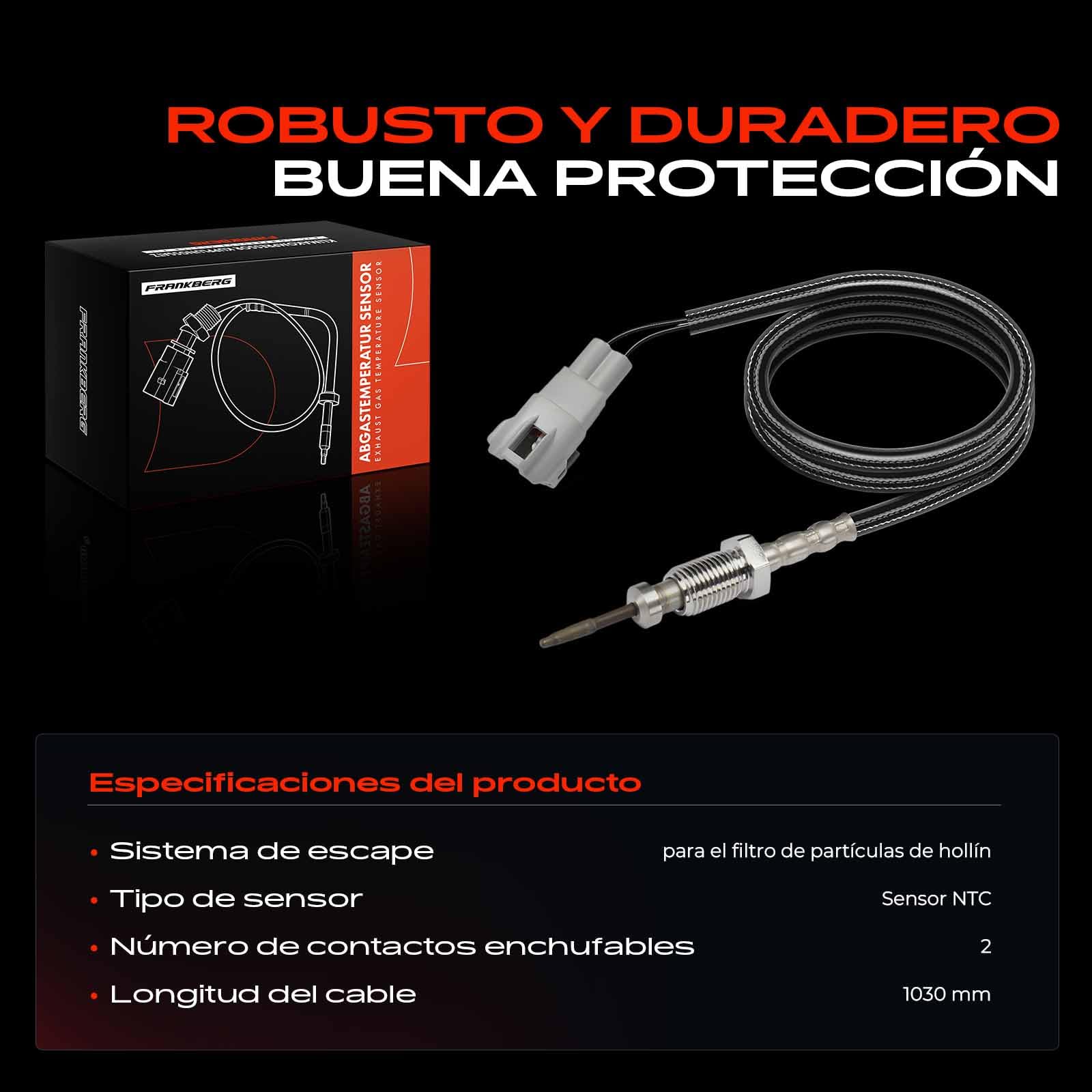 Frankberg Sensor de temperatura de gases de escape 2 Polos Compatible con Grand Vitara II JT TD TE 1.9 DDiS AWD 1.9 DDiS 2005-2015 Replace# 1481067J10,1481067J10000