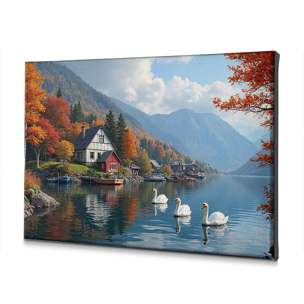Toile cygnes et lac de montagne tableau apaisant pour s'évader