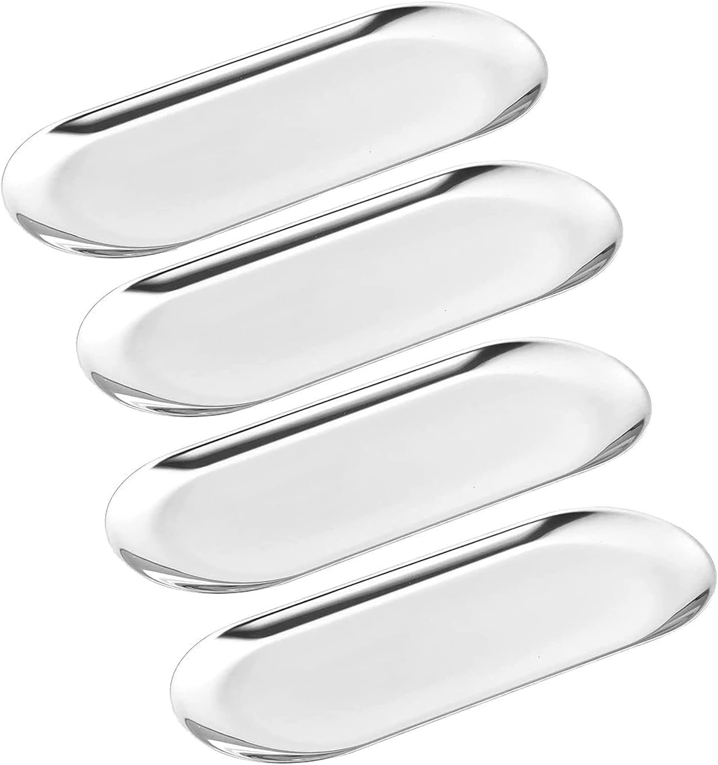 YIKANGHENG 4 Pcs 7 Inch x 3.3 Inch Trinket Tray, Silver Stainless Steel, for Serving Trays Towel Storage Dish Plate Tea Fruit Trays Jewelry Plate Decorative Storage Tray