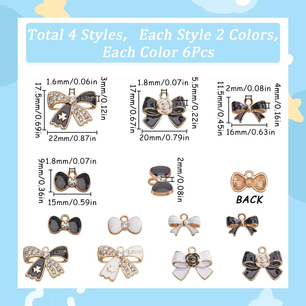 SUNNYCLUE 1 Box 48Pcs 8 Styles Enamel Bow Charm Bowknot Charm Black Alloy Rhinestone Small Bows Charms for Jewellery Making Charms Bracelet Necklace Accessories DIY Crafting Supplies Christmas Women - Image 2