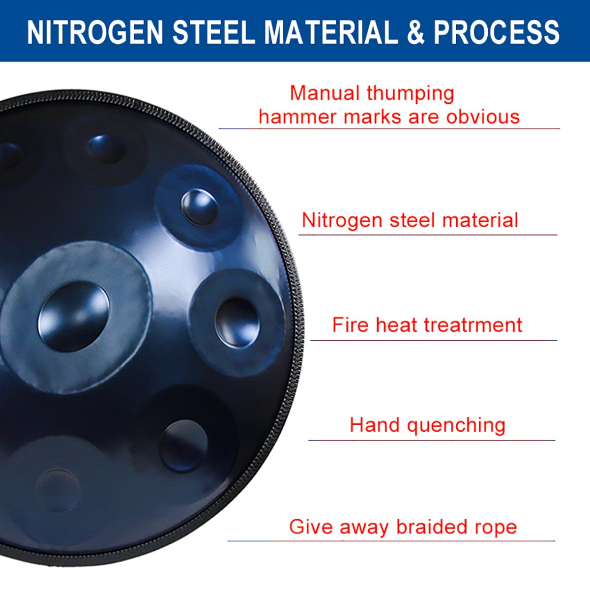 Handpan Drum Instrument, Oro, Re Minore 9 Note Tamburo A Mano In Acciaio Da 22'' Con Borsa Morbida, 2 Bacchette, Supporto, Per Meditazione E Rilassamento