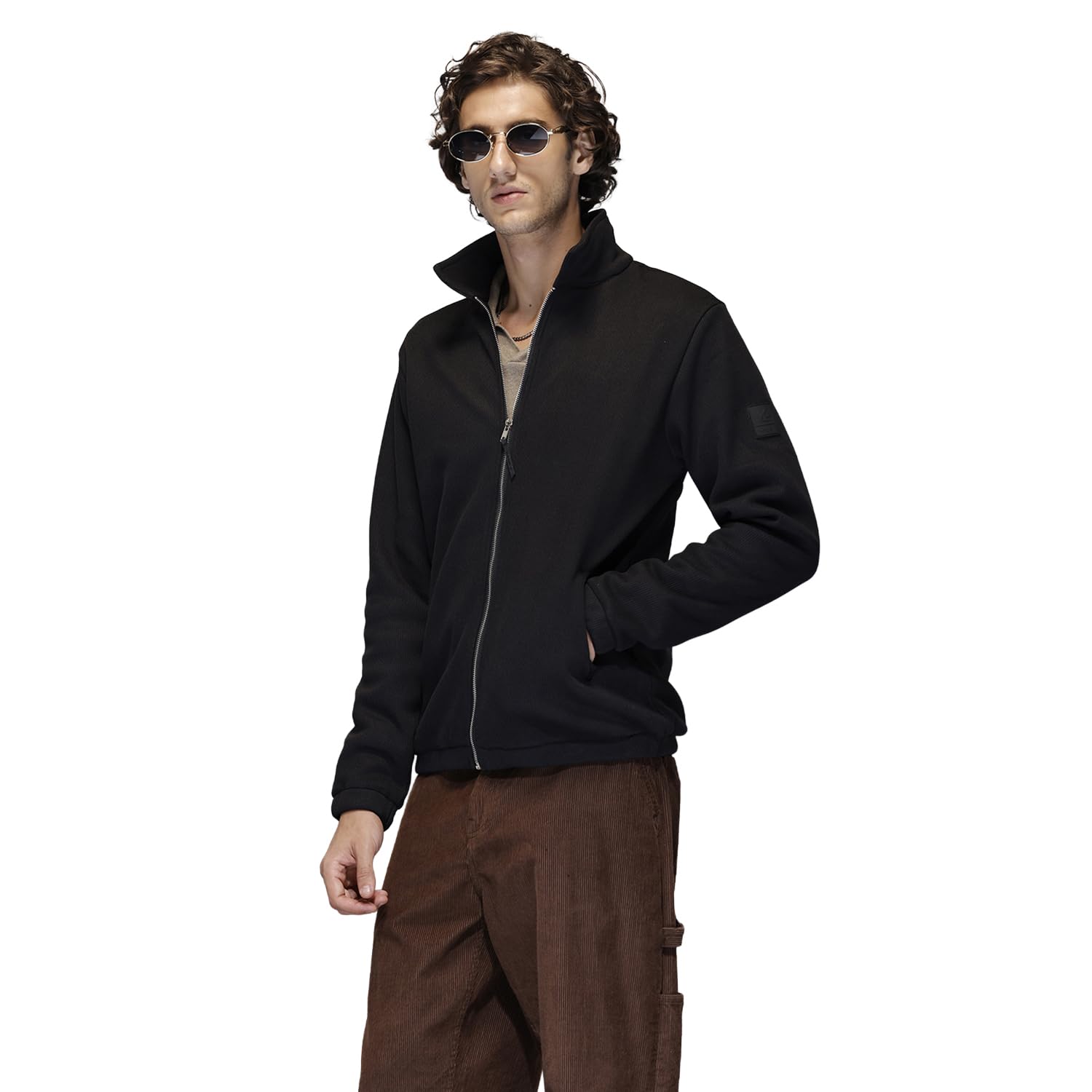 WROGN Men's Slim Fit Textured High-Neck Jacket | Black Casual Outerwear in black