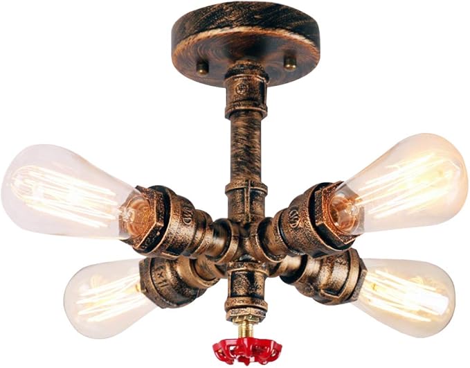 iDEGU iDEGU Industriële plafondlamp, vintage plafondlamp, slang, wandlamp, plafondlamp, met 4 lampen (roest)